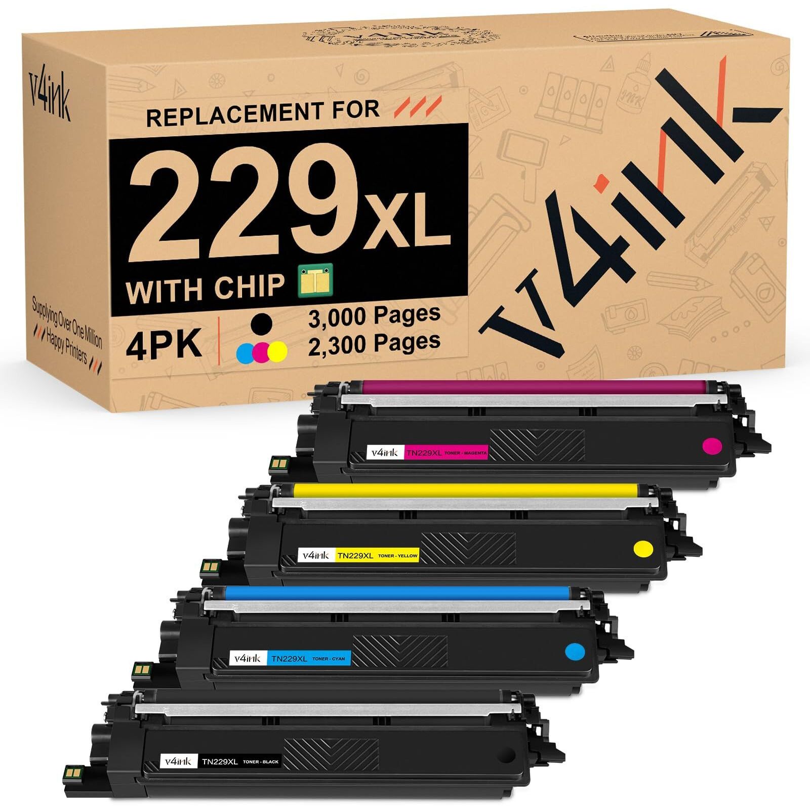 Tn229 Tn229Xl Compatible Toner Cartridge For Brother Mfc-L3780Cdw Mfc-L3720Cdw Hl-L3280Cdw Hl-L3220Cdw Mfc-L3765Cdw Hl-L3300Cdw Dcp-L3560Cdw Hl-L3295Cdw Hl-L8245Cdw Series Printer (4 Packs)