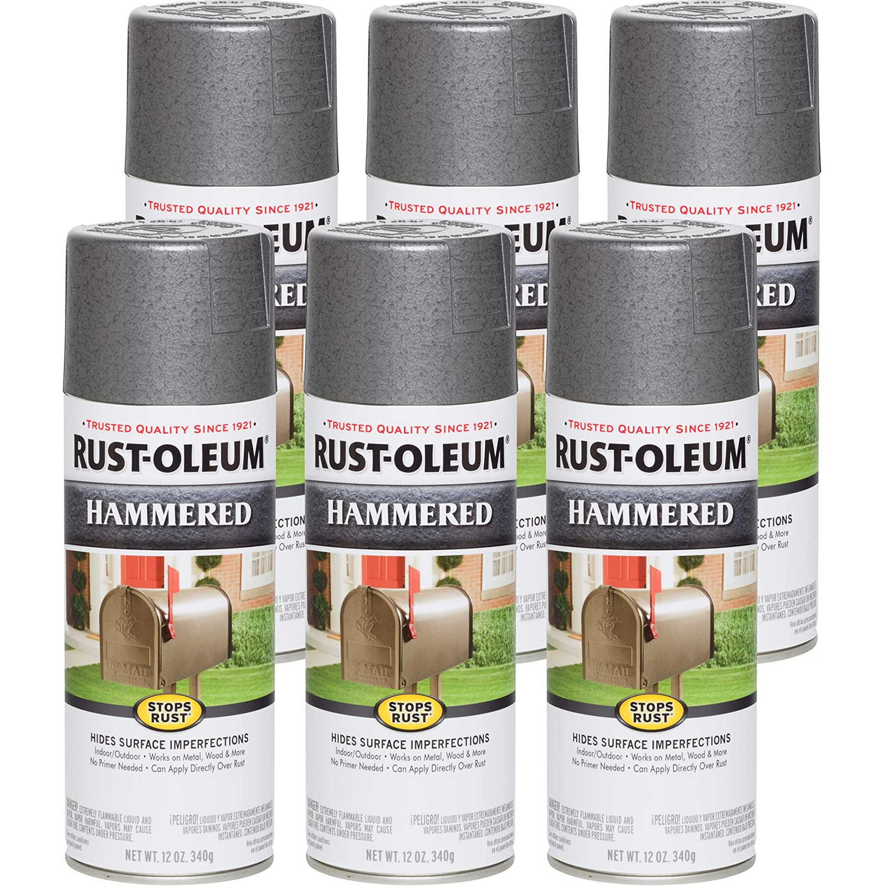 Rust-Oleum 7214830-6Pk Stops Rust Hammered Spray Paint  12 Oz  Gray  6 Pack