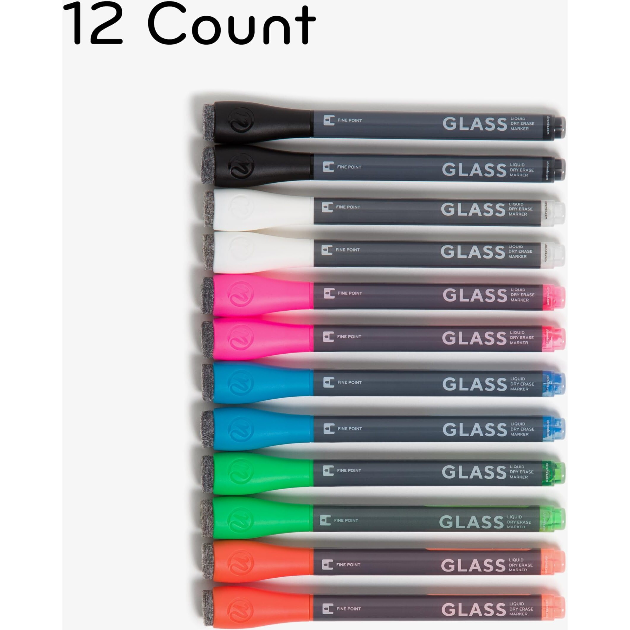 U Brands Fine Tip Liquid Glass Whiteboard Markers With Eraser For Glass Boards  Dry Erase Boards  And Chalk Boards  Assorted Bright Colors  Set Of 12