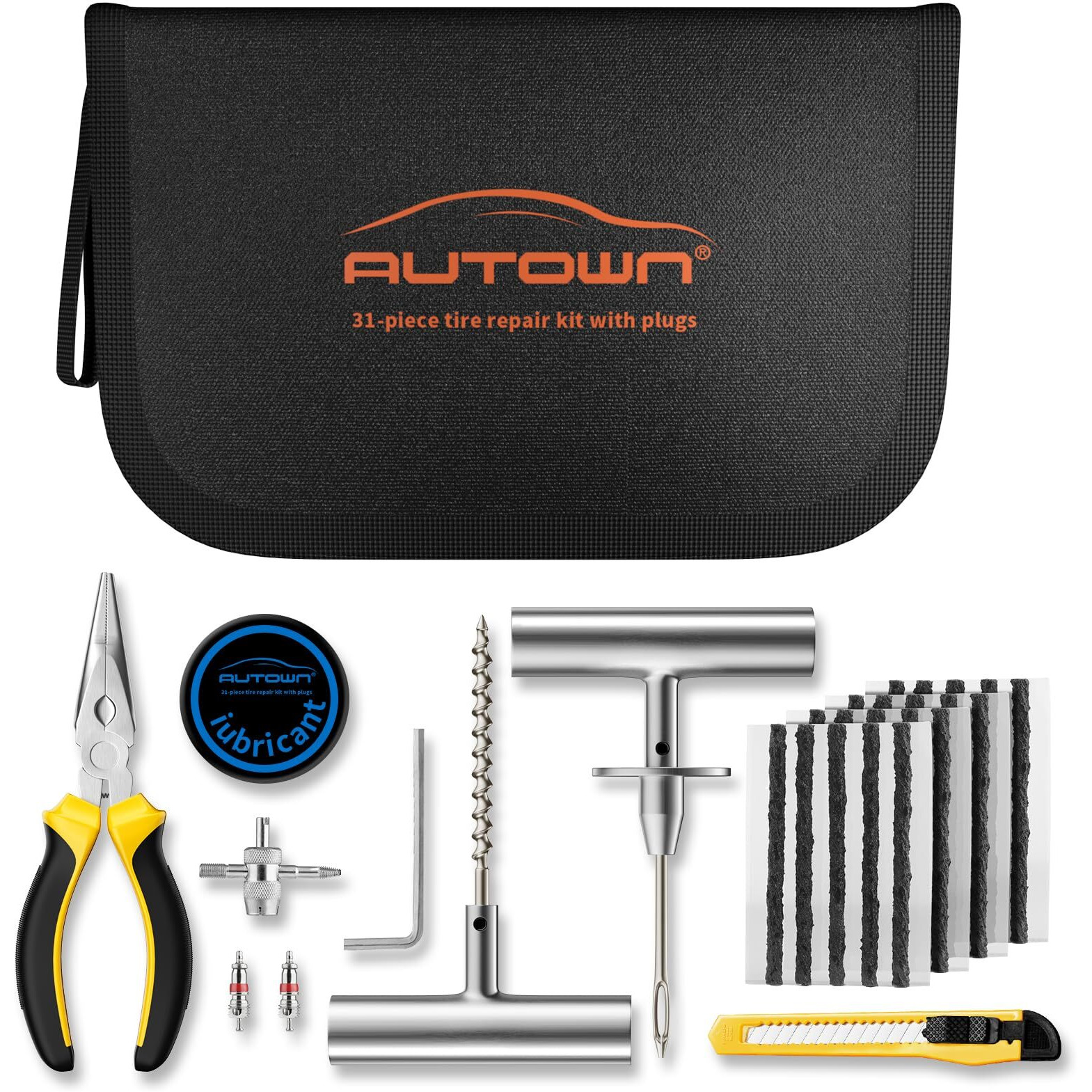 Autown Flat Tire Repair Kit With Plugs 31 Pcs For Car  Motorcycle  Atv  Jeep  Truck  Tractor Flat Tire Puncture Repair