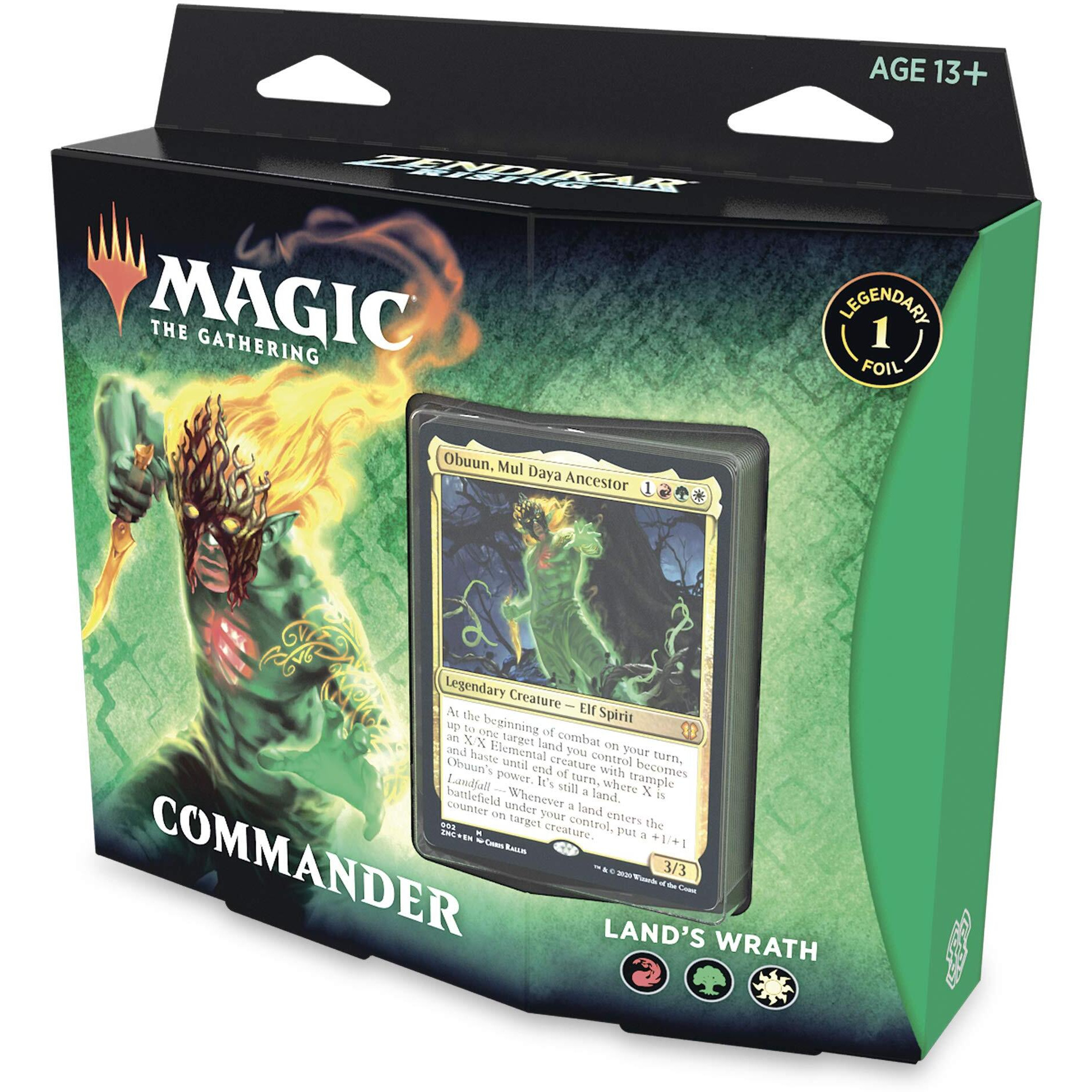 Magic The Gathering Zendikar Rising Commander Deck - Land's Wrath | 100 Card Ready-To-Play Deck | 1 Foil Commander | Red-Green-White