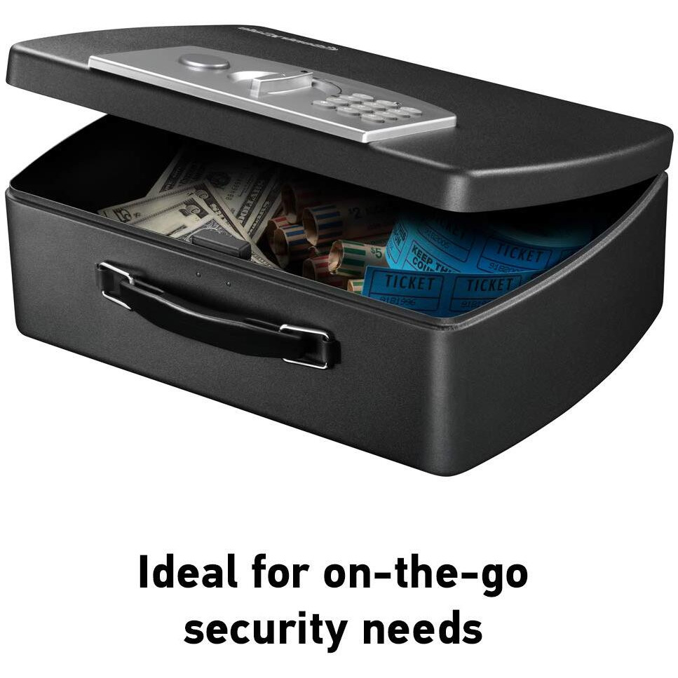Sentrysafe Portable Black Safe Box With Digital Keypad Lock  Small Steel Travel Safe With Carrying Handle For Money  Passport  0.21 Cubic Feet  4.4 X 13 X 10 Inches  P021E
