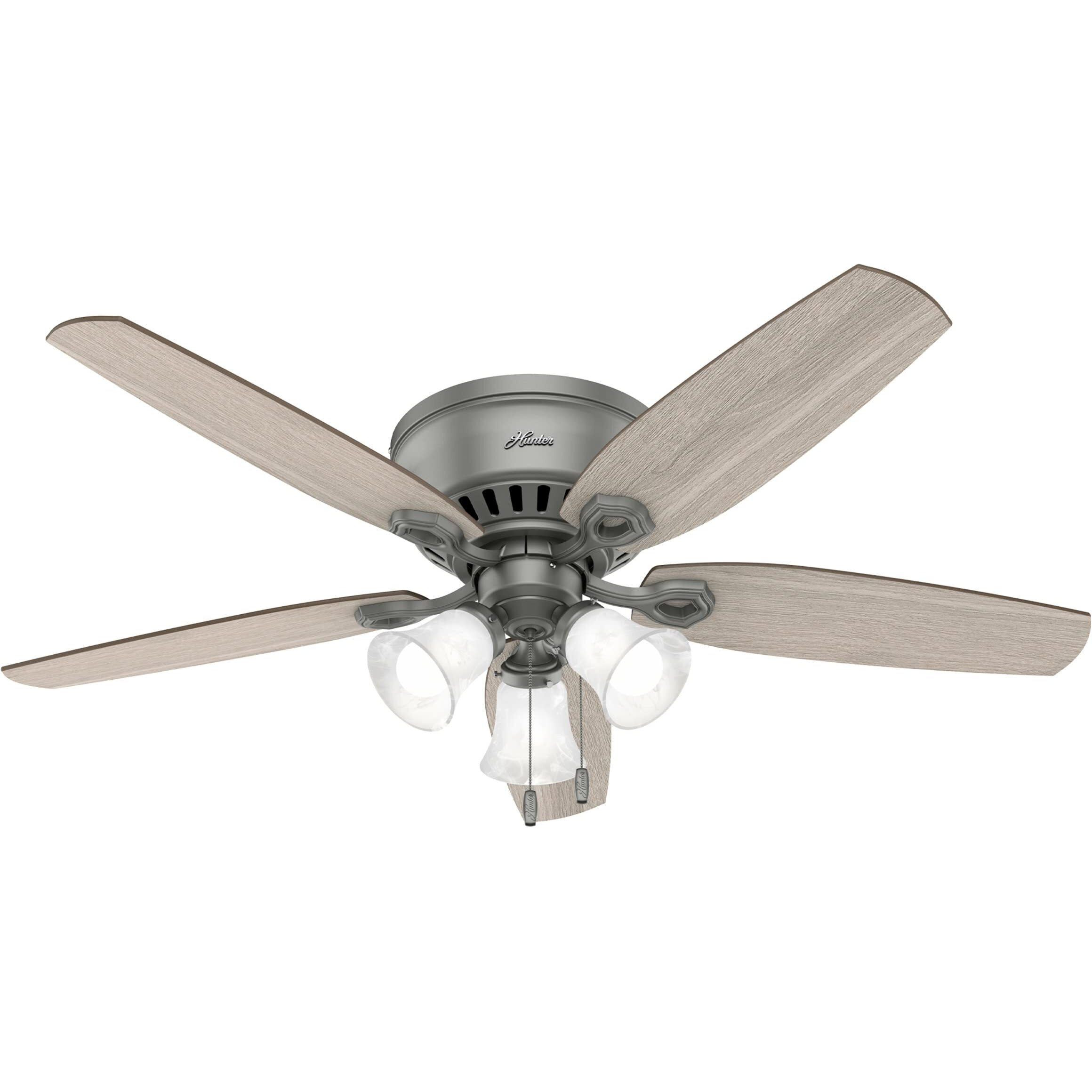 Hunter Fan Company  51113  52 Inch Builder Matte Silver Low Profile Ceiling Fan With Led Light Kit And Pull Chain