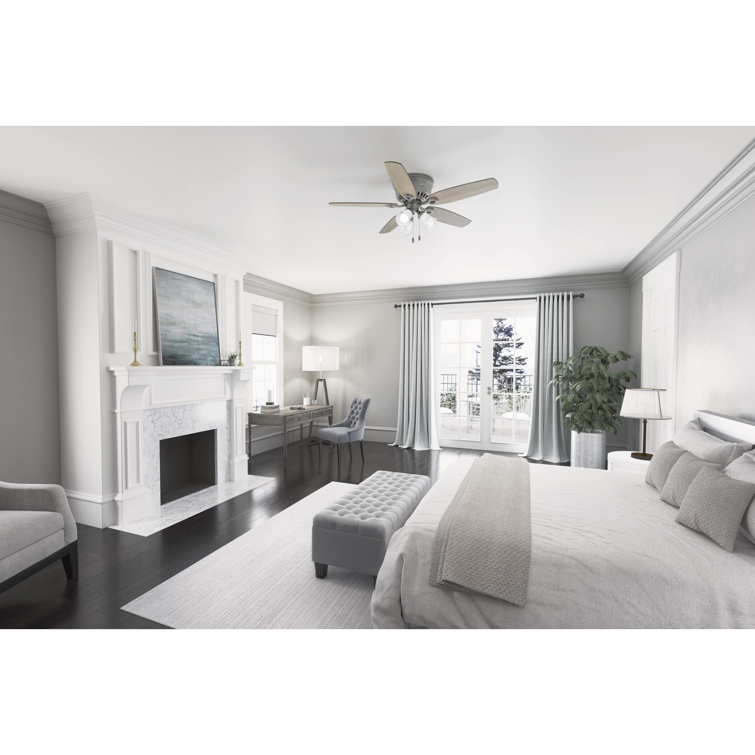 Hunter Fan Company  51113  52 Inch Builder Matte Silver Low Profile Ceiling Fan With Led Light Kit And Pull Chain