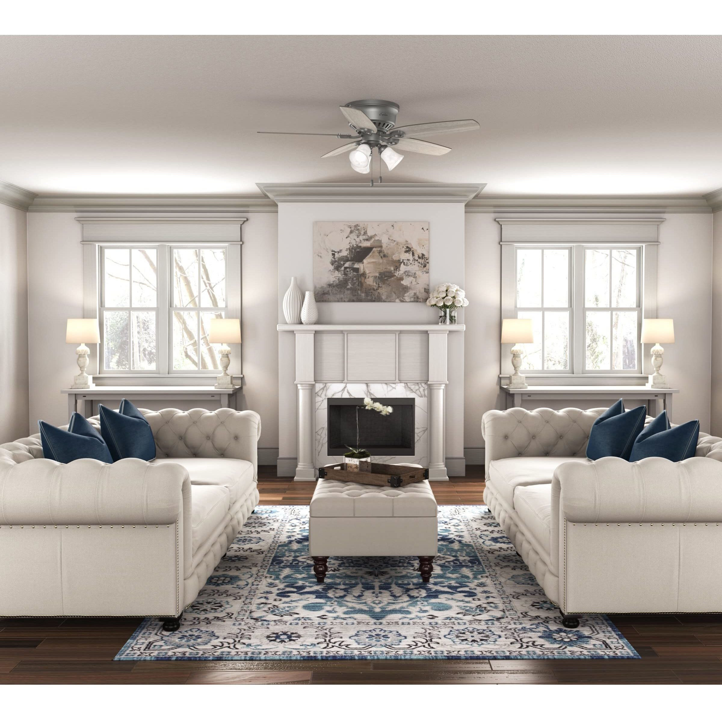 Hunter Fan Company  51113  52 Inch Builder Matte Silver Low Profile Ceiling Fan With Led Light Kit And Pull Chain