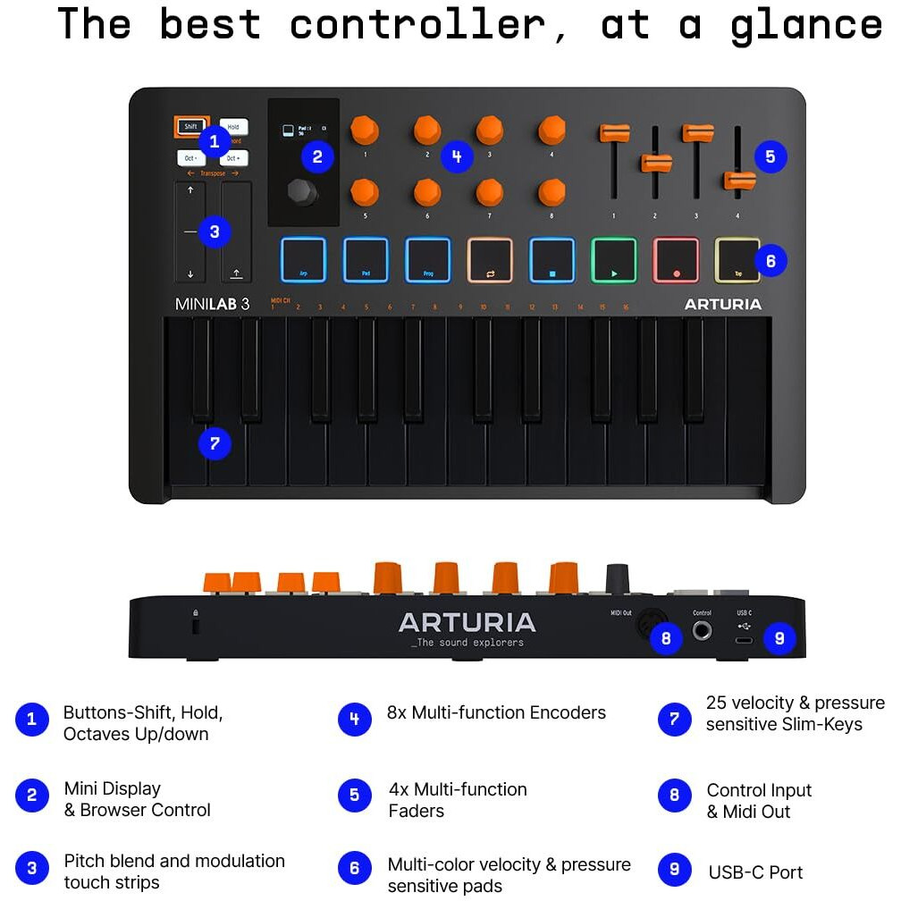 Arturia Minilab 3 25 Slim-Key Controller - Orange