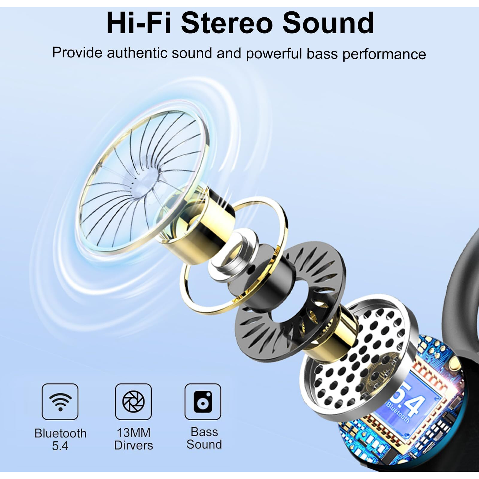 Hujina Bluetooth Wireless Headphones Earbuds 60Hrs Playback Ear Buds Ipx6 Waterproof Stereo Bass Over-Ear Earphones With Earhooks Microphone Led Battery Display For Sports/Workout/Gym/Running