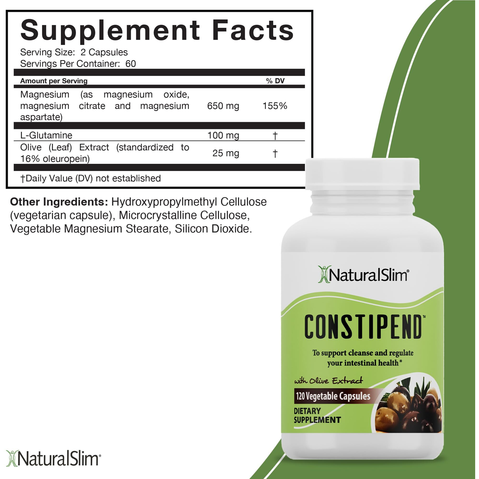 Naturalslim Magnesium Oxide - Constipend For Constipation Relief  Colon Cleanser & Stool Softeners For Women & Men With Magnesium Citrate  Aspartate  & Olive Extract - 120 Vegetable Capsules 3 Pack