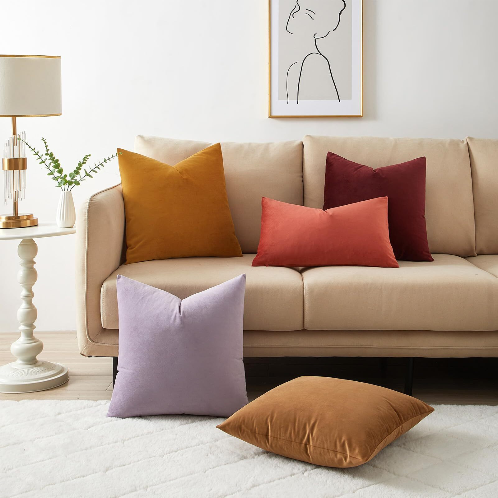 Juspurbet Apricot Lumbar Velvet Throw Pillow Covers 14X24 Inch Set Of 2 For Living Room Couch Sofa Bedroom Decorative Solid Cushion Cases With Invisible Zipper