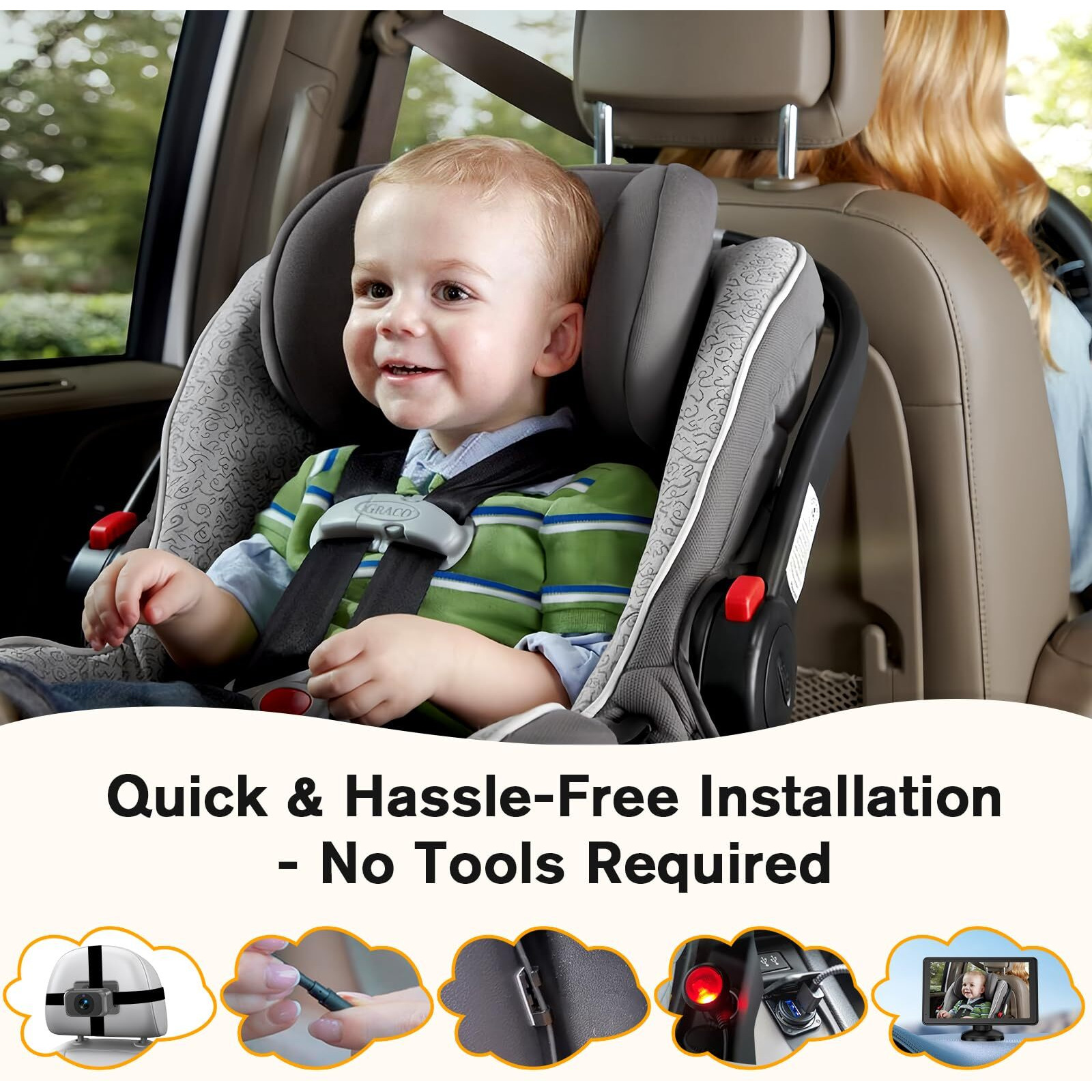 Baby Car Camera For 2 Kids - 7-Inch Split-Screen Monitor  Dual Hd 1080P Cameras  Night Vision  360 Rotatable  Easy Install Backseat Camera For Safety & Convenience - Perfect For Twins Or Siblings