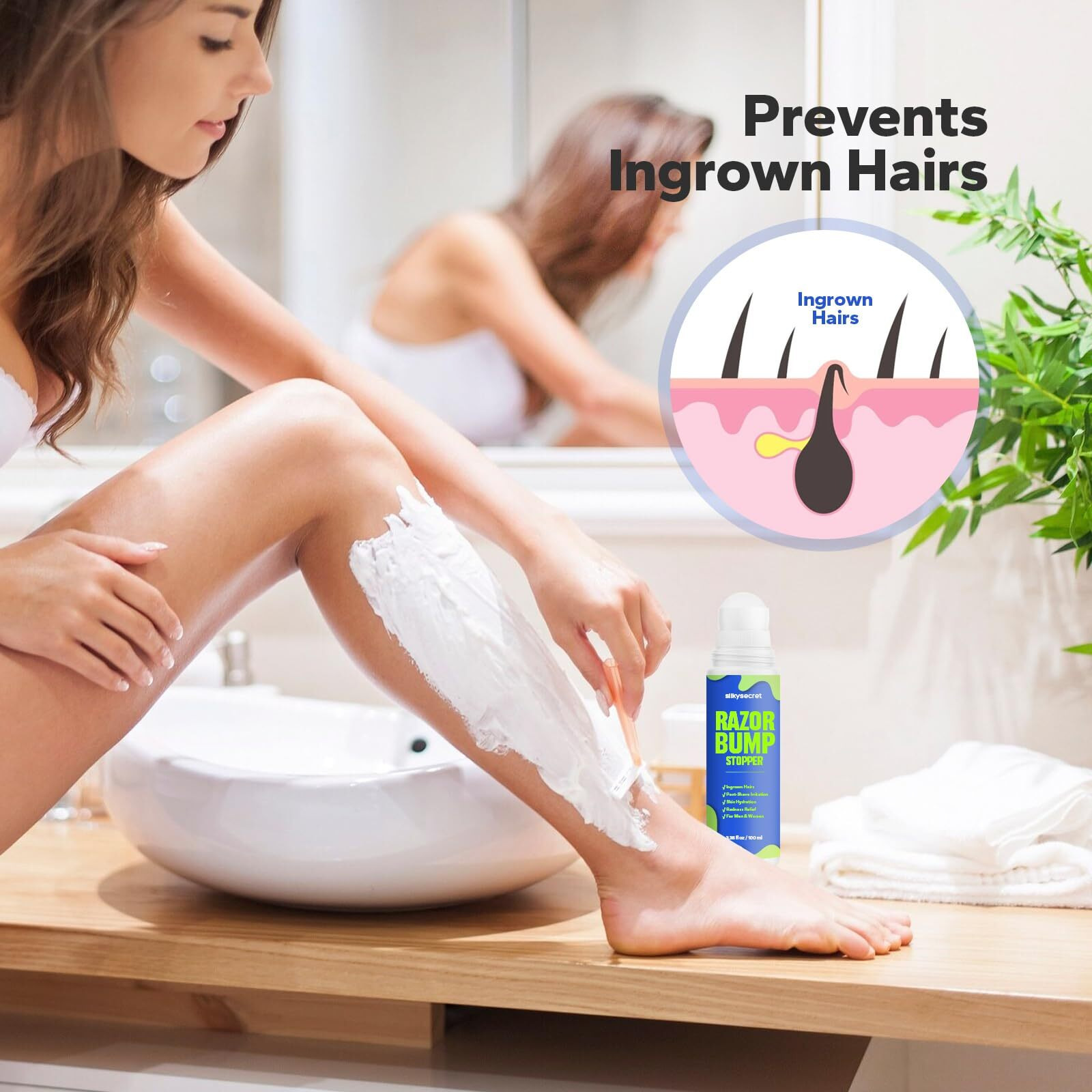 Silkysecret Razor Bump Stopper (3.38 Fl Oz)  Ingrown Hair Treatment For Men & Women  Razor Burn Relief For Bikini Area  After Shave Lotion For Smooth  Bump-Free Skin