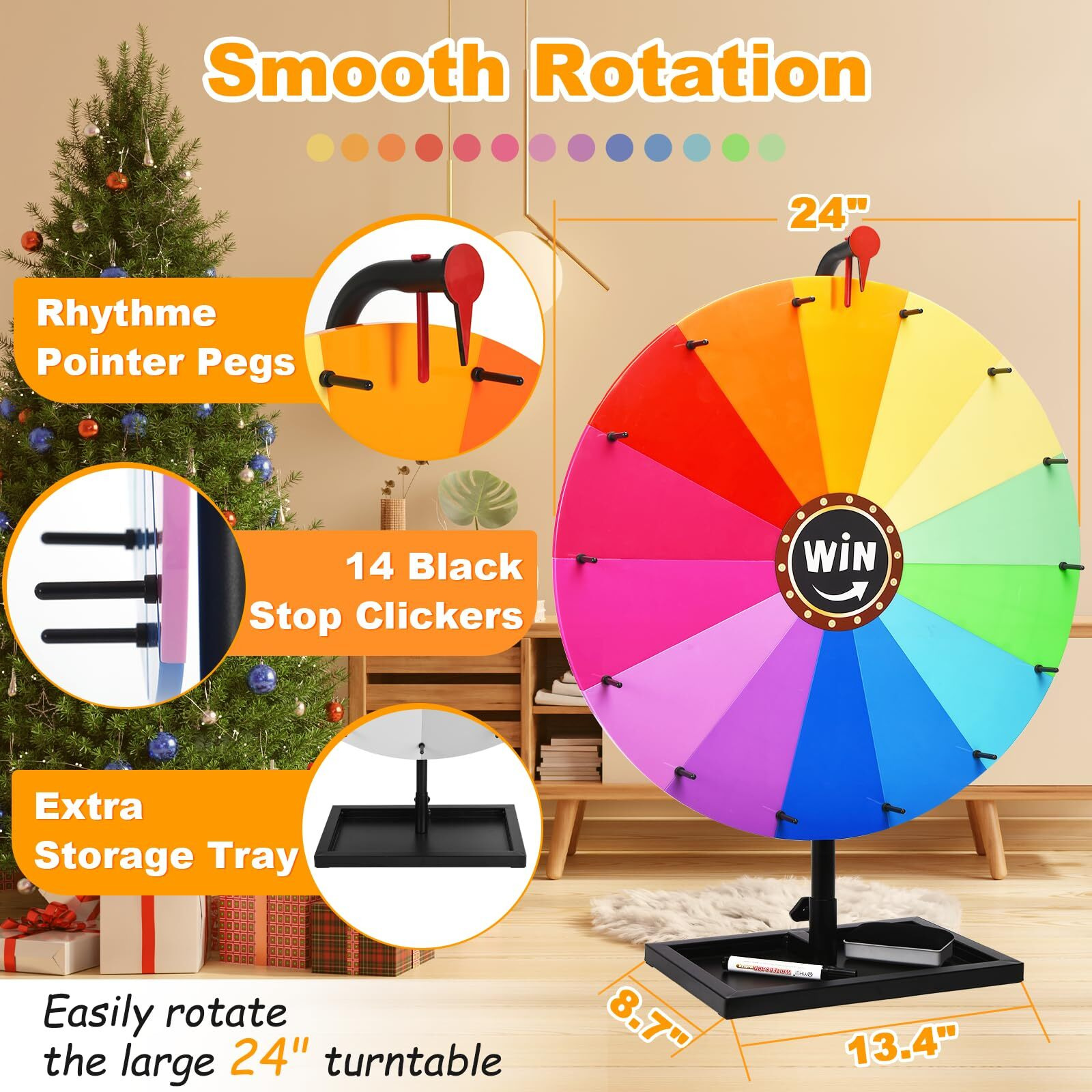 Gadfish 24-Inch Tabletop Spinning Prize Wheel  Spin Doodle Game Spinner  Storable Prize Wheel Spinner With Stand  Wheel Of Fortune Game  Suitable For Family Games  Party Games  14 Colors