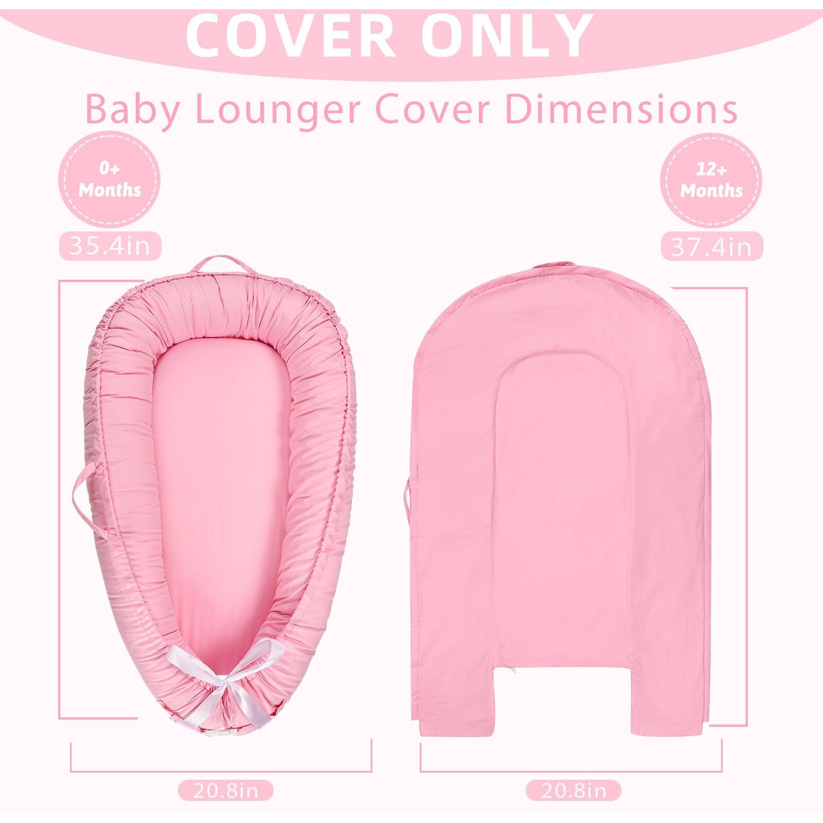 Hooyax Baby Lounger Cover Only  100% Cotton Newborn Nest Cover  Soft Portable Baby Nest Replacement Cover For Boys Girls  Breathable Infant Lounger Covers  Baby Essential (Pink)