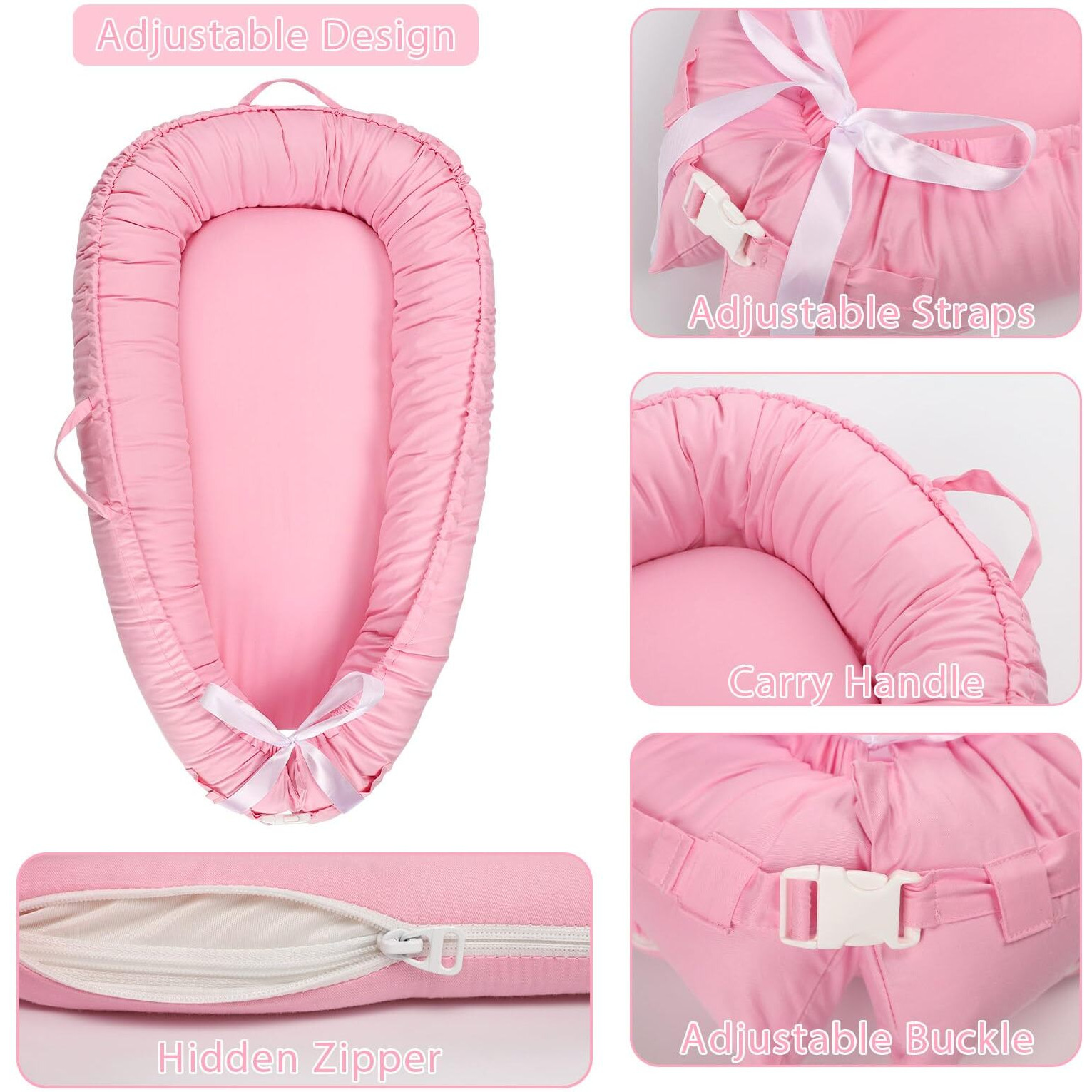 Hooyax Baby Lounger Cover Only  100% Cotton Newborn Nest Cover  Soft Portable Baby Nest Replacement Cover For Boys Girls  Breathable Infant Lounger Covers  Baby Essential (Pink)