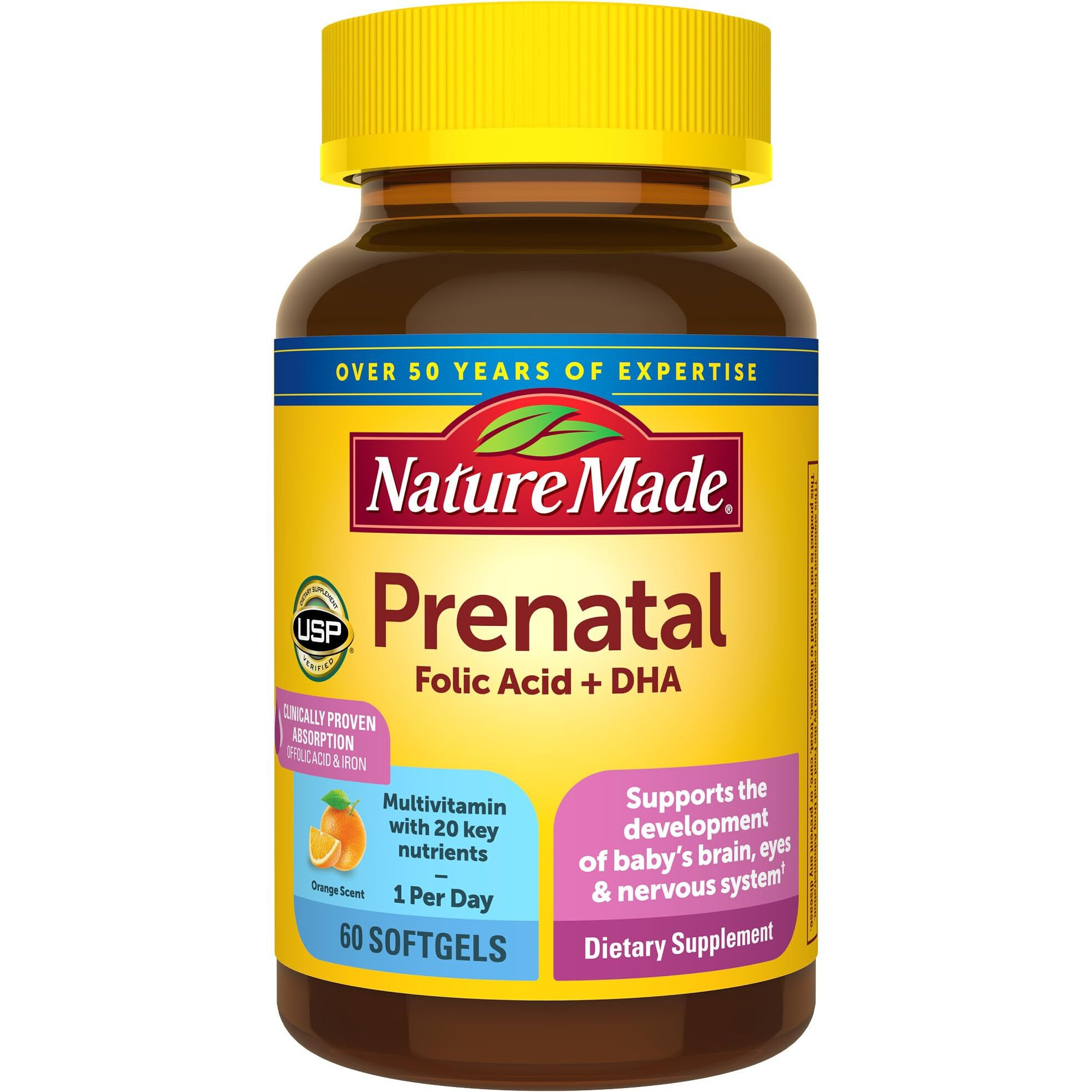 Nature Made Prenatal With Folic Acid + Dha  Prenatal Vitamin And Mineral Supplement For Daily Nutritional Support  60 Softgels  60 Day Supply