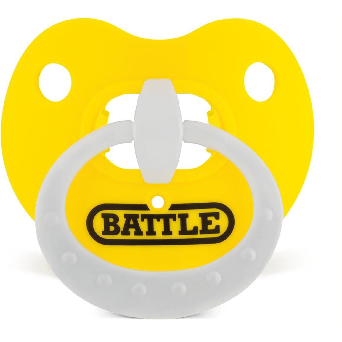 Battle Sports Binky Oxygen Football Mouthguard - Detachable Strap  Maximum Breathability  Works With Braces & No Boiling Required - Yellow/White
