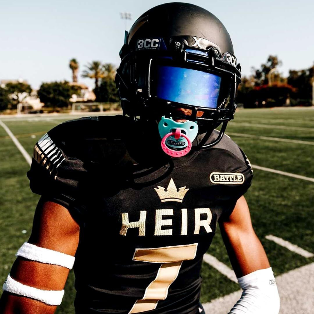 Battle Sports Binky Oxygen Football Mouthguard - Detachable Strap  Maximum Breathability  Works With Braces & No Boiling Required - Yellow/White