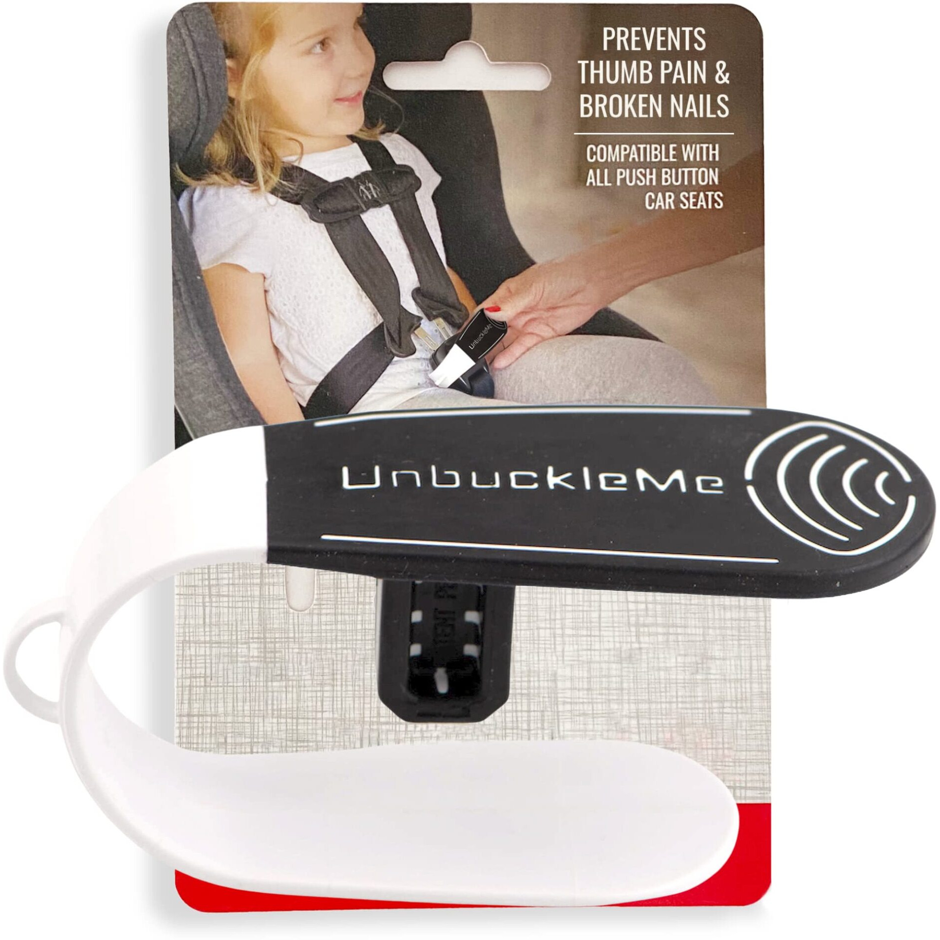 Unbuckleme Car Seat Buckle Release Tool - Easy Opener Aid For Arthritis  Long Nails  Older Kids - Button Pusher For Infant  Toddler  Convertible 5 Pt Harness Car Seats - As Seen On Shark Tank (Black)