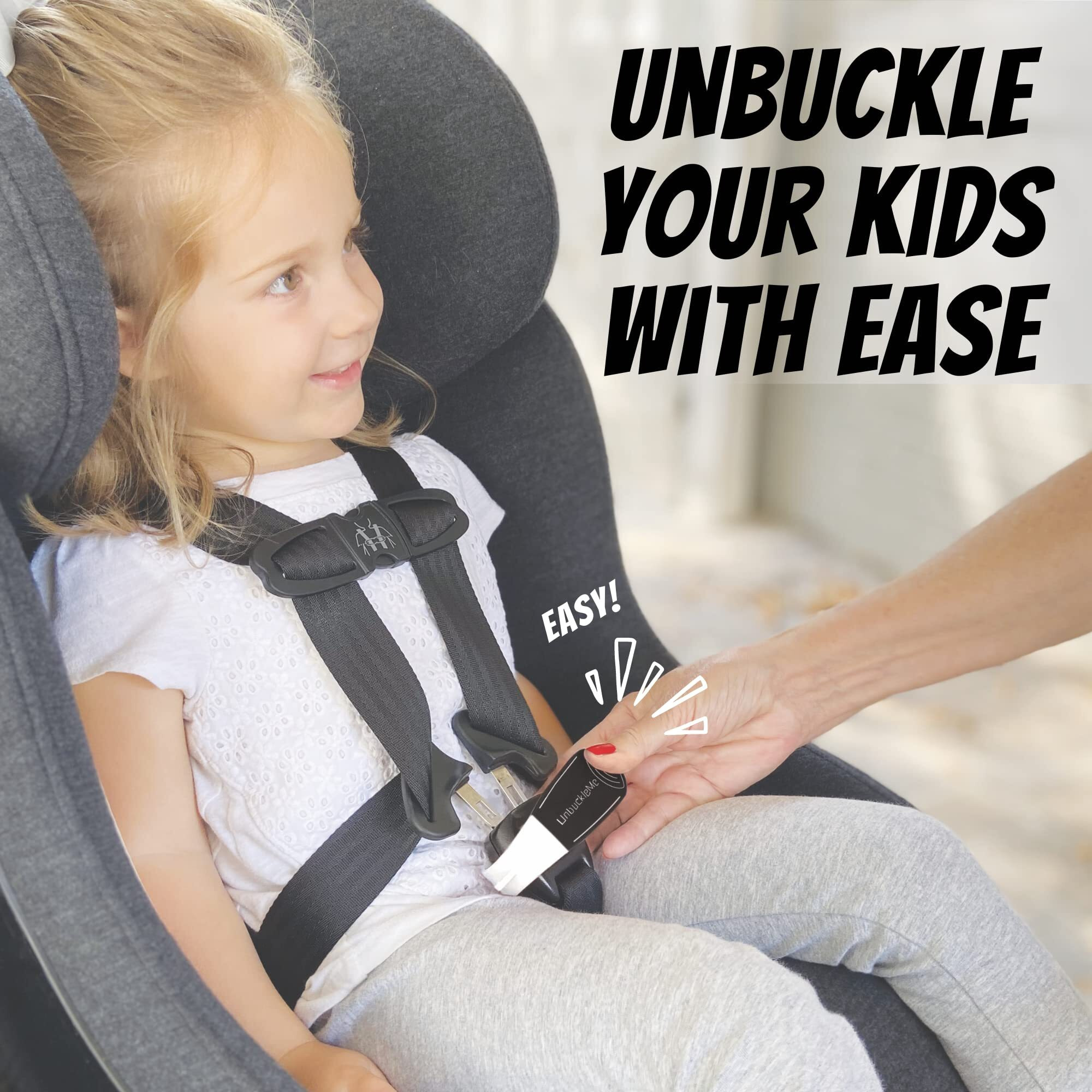 Unbuckleme Car Seat Buckle Release Tool - Easy Opener Aid For Arthritis  Long Nails  Older Kids - Button Pusher For Infant  Toddler  Convertible 5 Pt Harness Car Seats - As Seen On Shark Tank (Black)