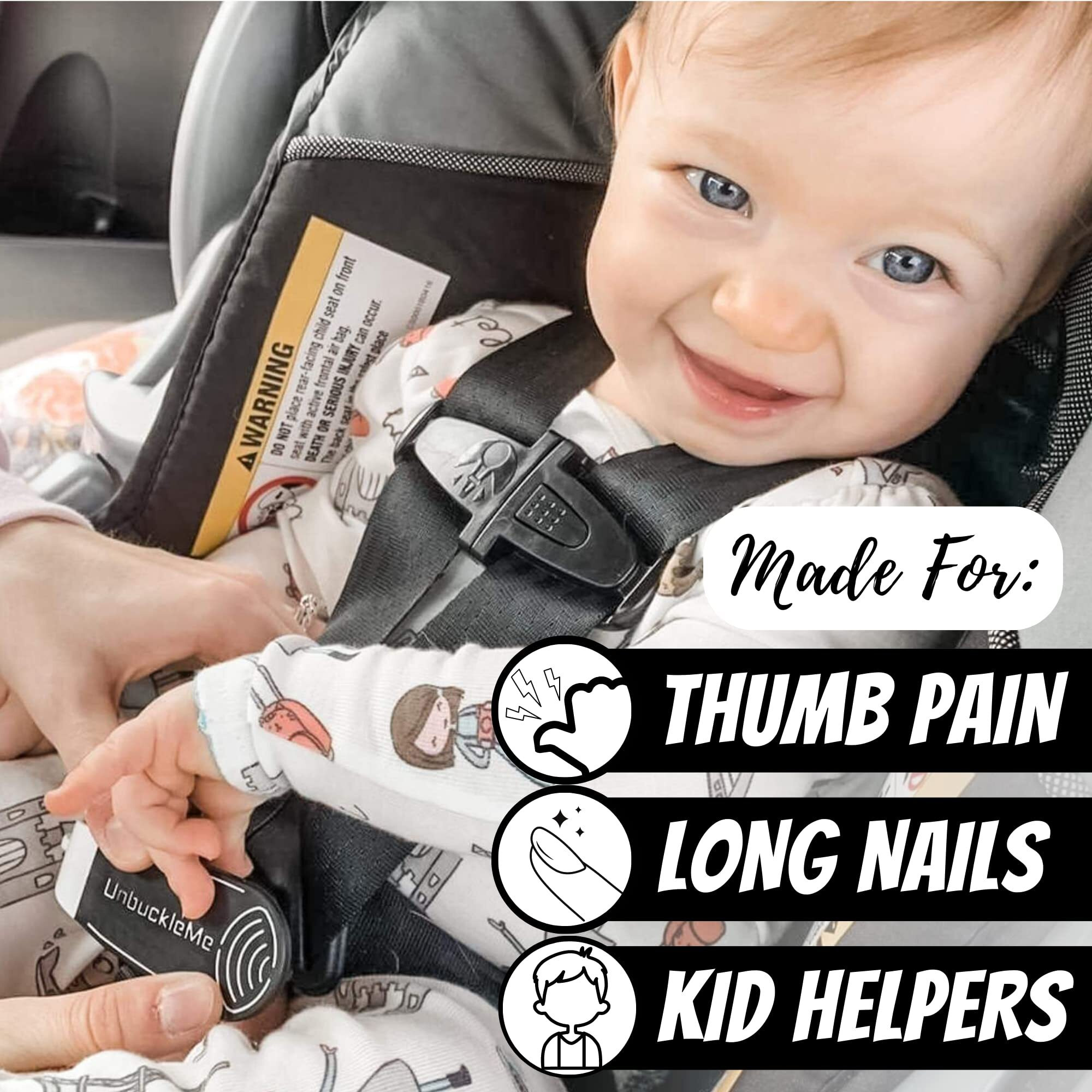 Unbuckleme Car Seat Buckle Release Tool - Easy Opener Aid For Arthritis  Long Nails  Older Kids - Button Pusher For Infant  Toddler  Convertible 5 Pt Harness Car Seats - As Seen On Shark Tank (Black)