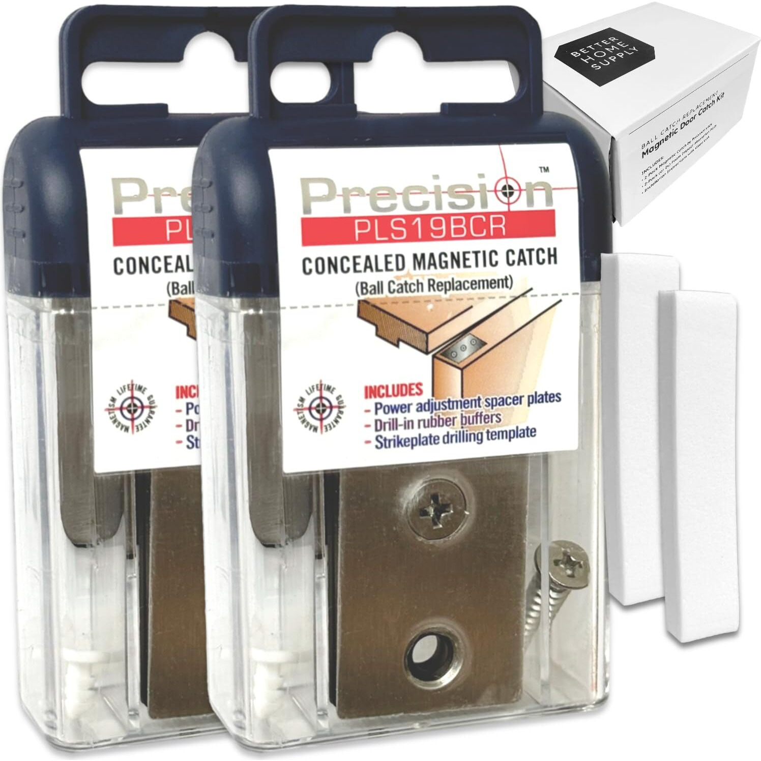 Magnetic Door Catch  Ball Catch Replacement Hardware For Closet Or Double Doors  Precision Lock 2-Pack With Foam Pads