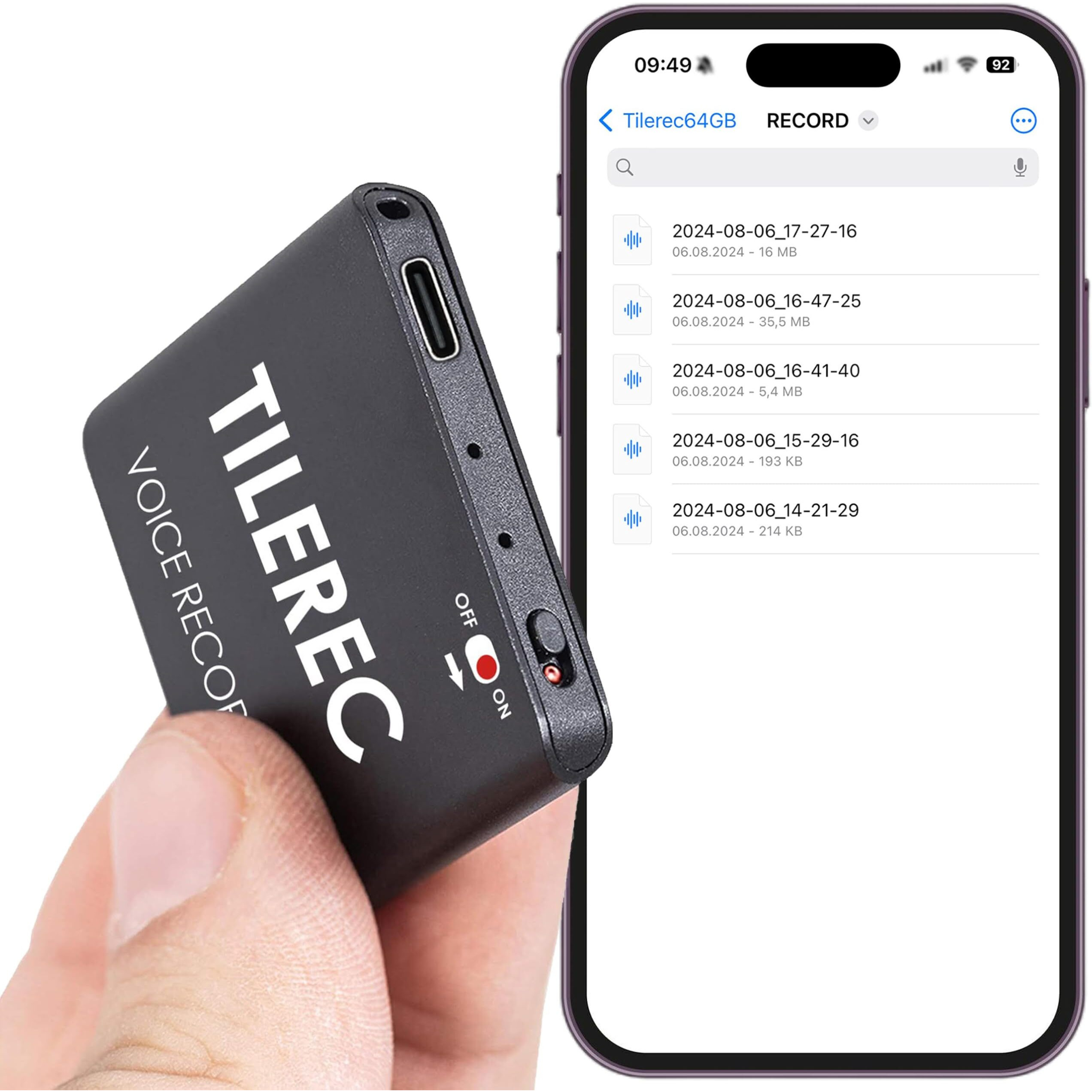 Tilerec Voice Activated Recorder With Playback - 64Gb Storage  1100 Hours Of Audio Recording  Slim & Portable Design For Meetings  Interviews & Classes By Atto Digital