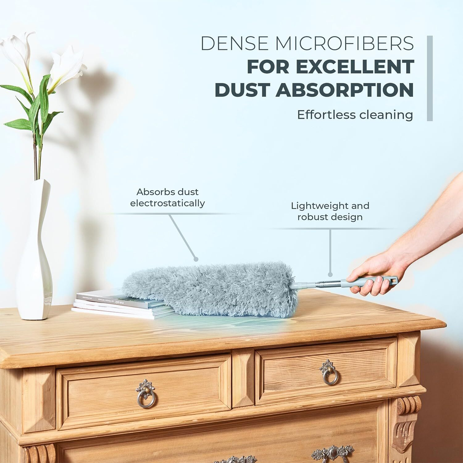 Extendable Feather Duster  Microfiber Duster  Ceiling Fan Duster  Feather Dusters For Cleaning  Dust Cleaner  Cobweb Duster - Electrostatic Bendable Head - Up To 55 Inch