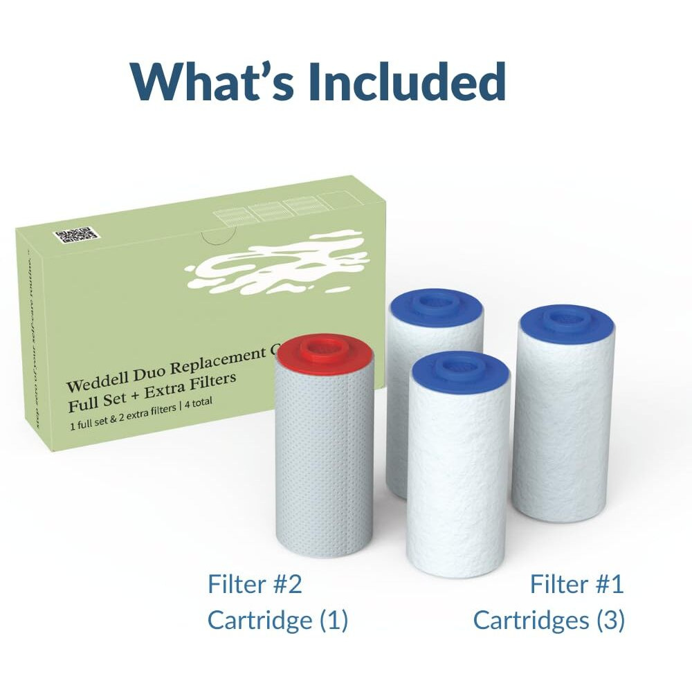 Weddell Duo Shower Filter Replacement Cartridges Full Set + Extra Filters - Nsf Certified Shower Filter  Removes Chlorine  Pfas  & Particulates  Clinically Tested For Healthier Skin & Hair (3+1)