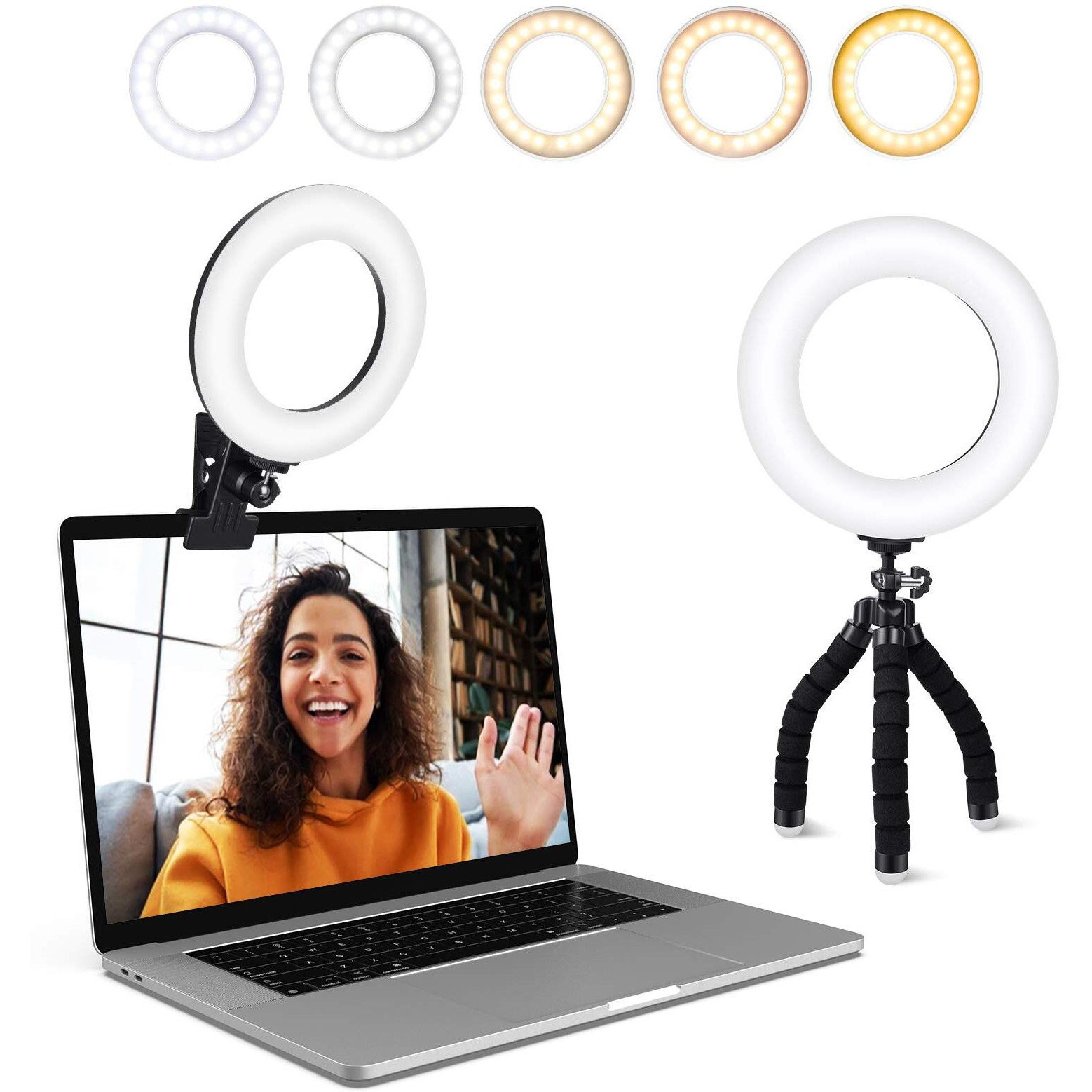 Video Conference Lighting Kit  Ring Light Clip On Laptop Monitor With 5 Dimmable Color & 5 Brightness Level For Webcam Lighting/Zoom Lighting/Remote Working/Self Broadcasting And Live Streaming  Etc.