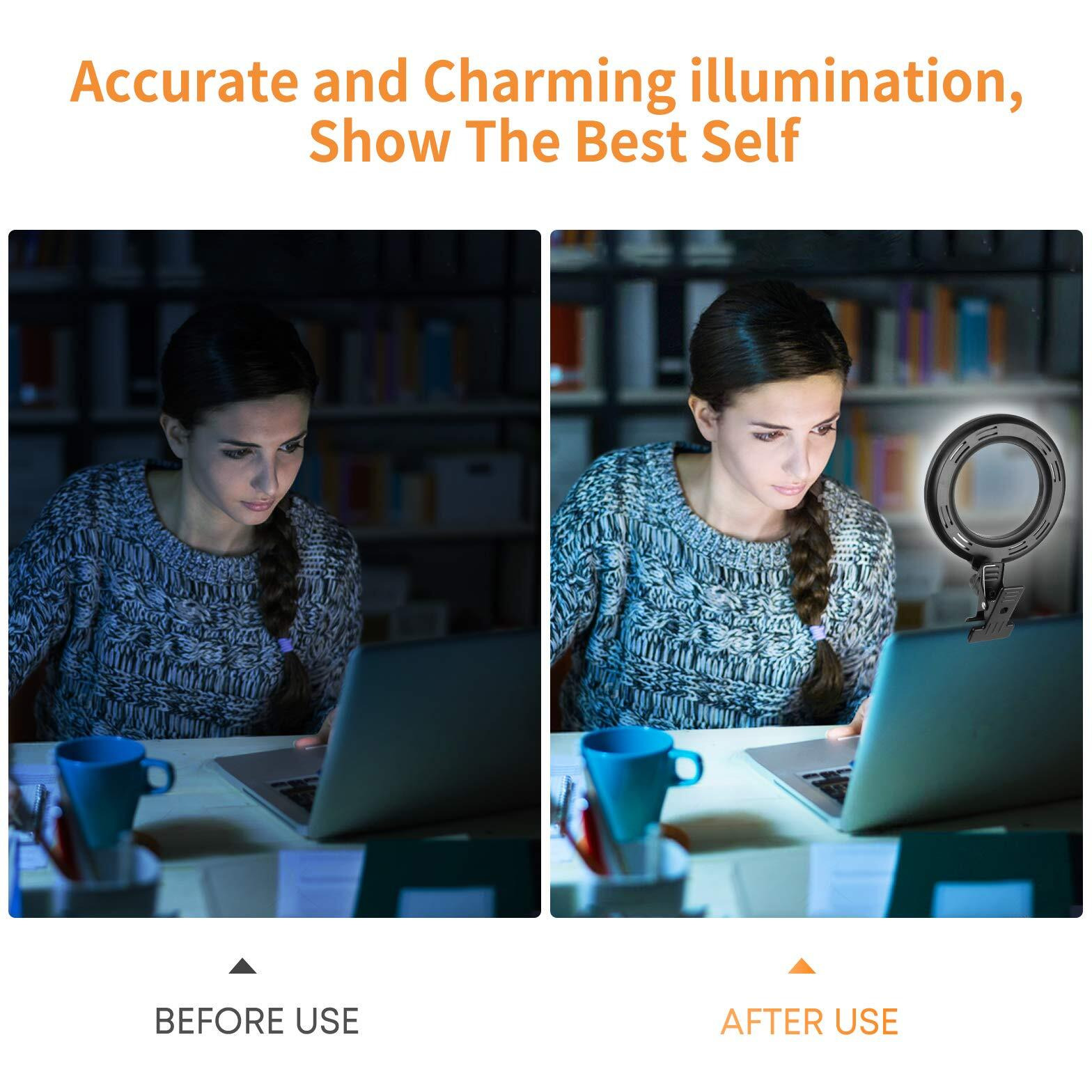 Video Conference Lighting Kit  Ring Light Clip On Laptop Monitor With 5 Dimmable Color & 5 Brightness Level For Webcam Lighting/Zoom Lighting/Remote Working/Self Broadcasting And Live Streaming  Etc.