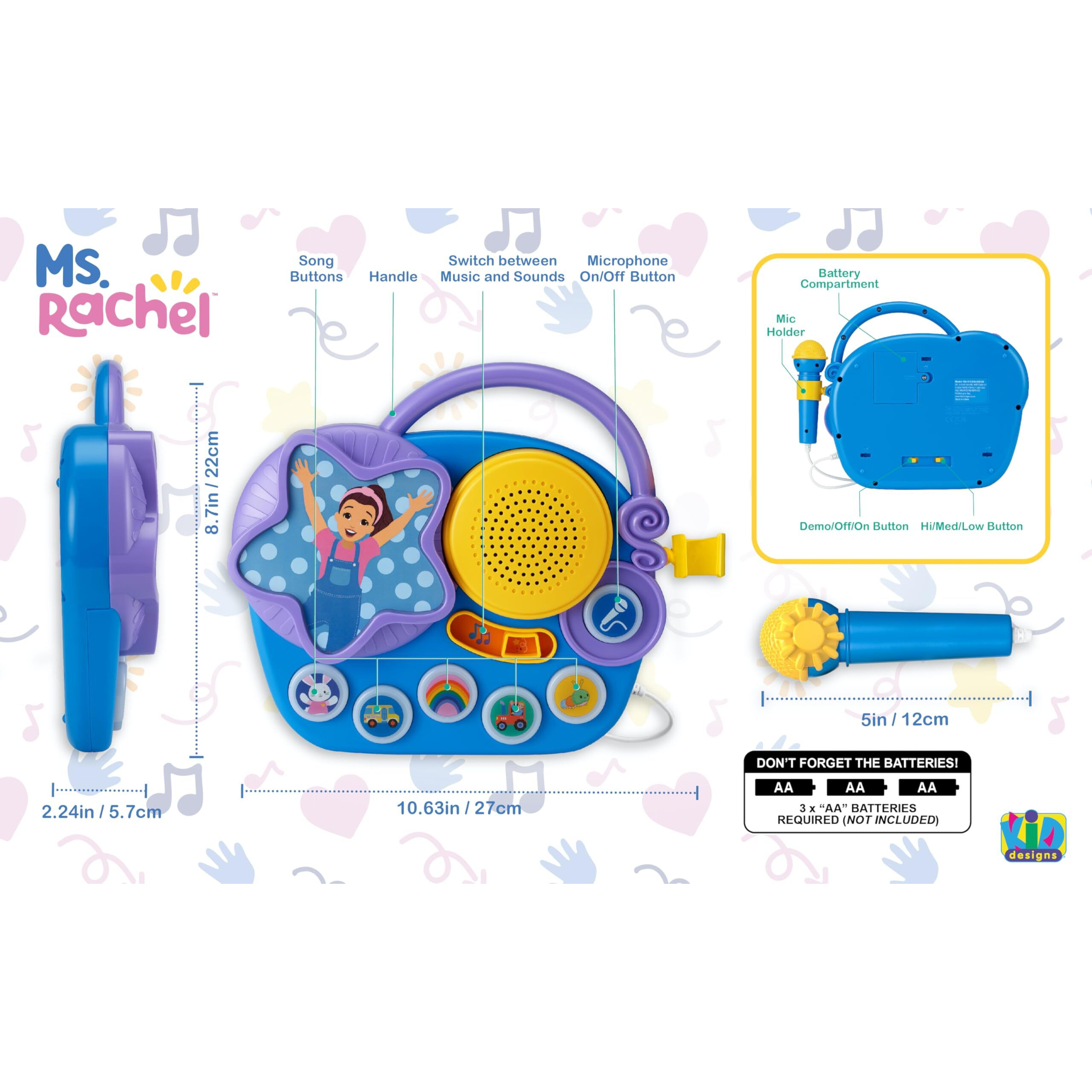 Ekids Ms Rachel Karaoke Microphone With Boombox For Fans Of Toddler Toys  Kids Karaoke Machine With Built In Music