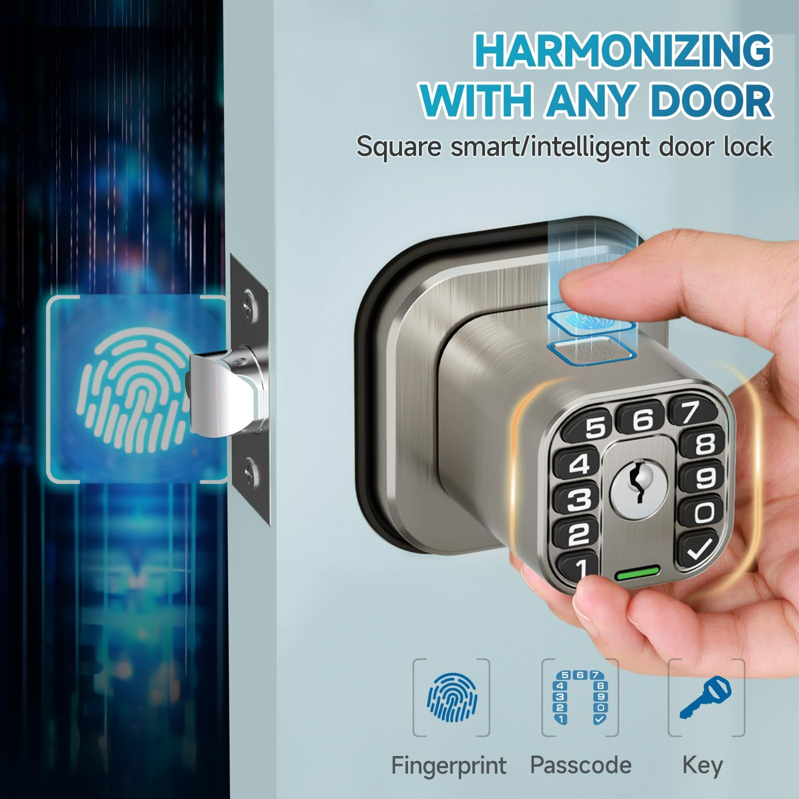 Richelock Fingerprint Door Knob  Smart Biometric Door Lock With Keypad  Keyless Entry Code Door Knob  Waterproof & Weatherproof  Auto Lock Voice Navigation  For Bedroom  Gate Office -Satin Nickel