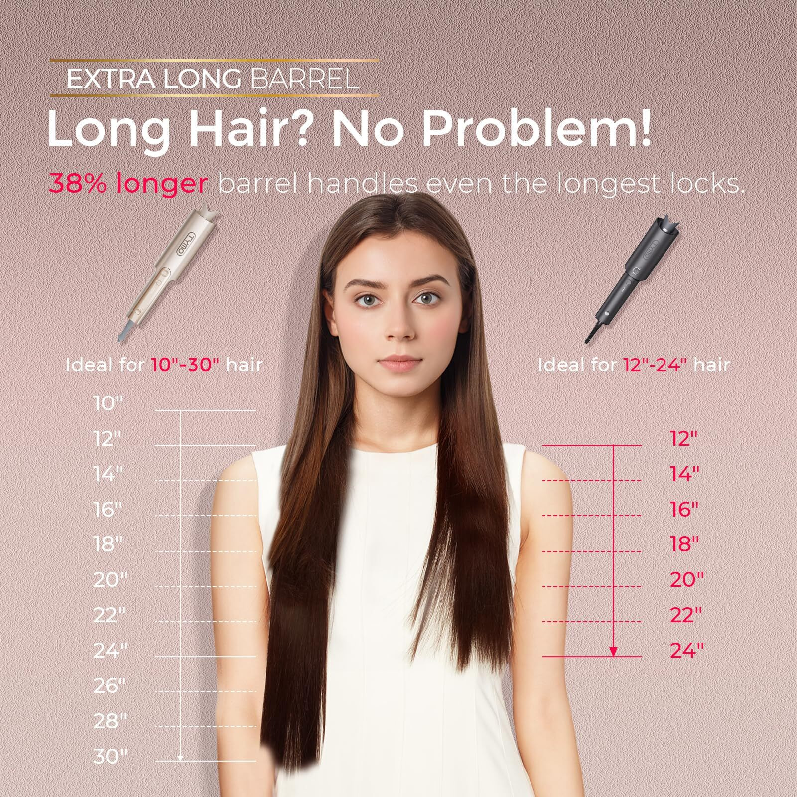 Upgraded Automatic Rotating Curling Iron - Tymo Curlpro Plus Long Barrel Curling Wand For Long Hair  Ceramic 1 Inch Hair Curler For Women  Anti-Scald  Tangle-Free  600M Ionic  Dual Voltage  Gold