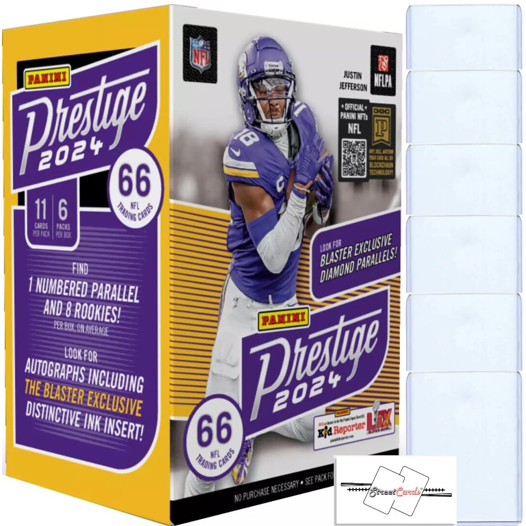 2024 Panini Prestige Football Nfl Blaster Box With 66 Trading Cards & 6 Toploaders & Streetcards Magnet