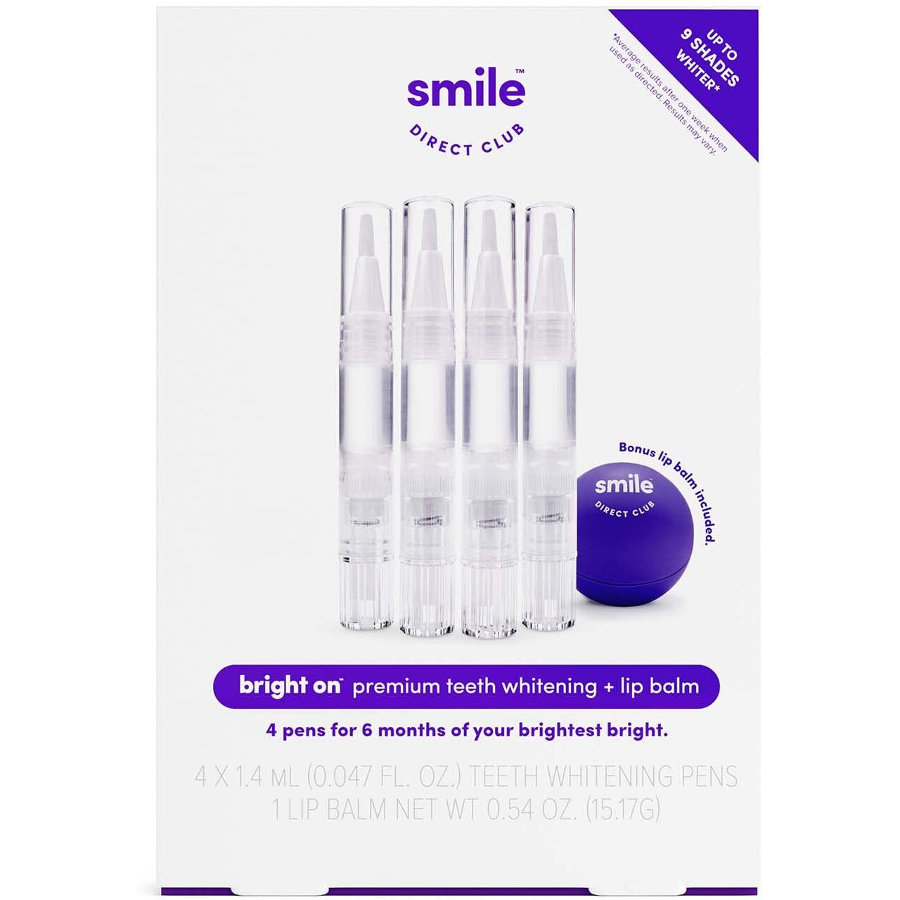 Smiledirectclub Teeth Whitening Kit With Lip Balm - 4 Pack 1.4Ml Gel Pens - Professional Strength Hydrogen Peroxide