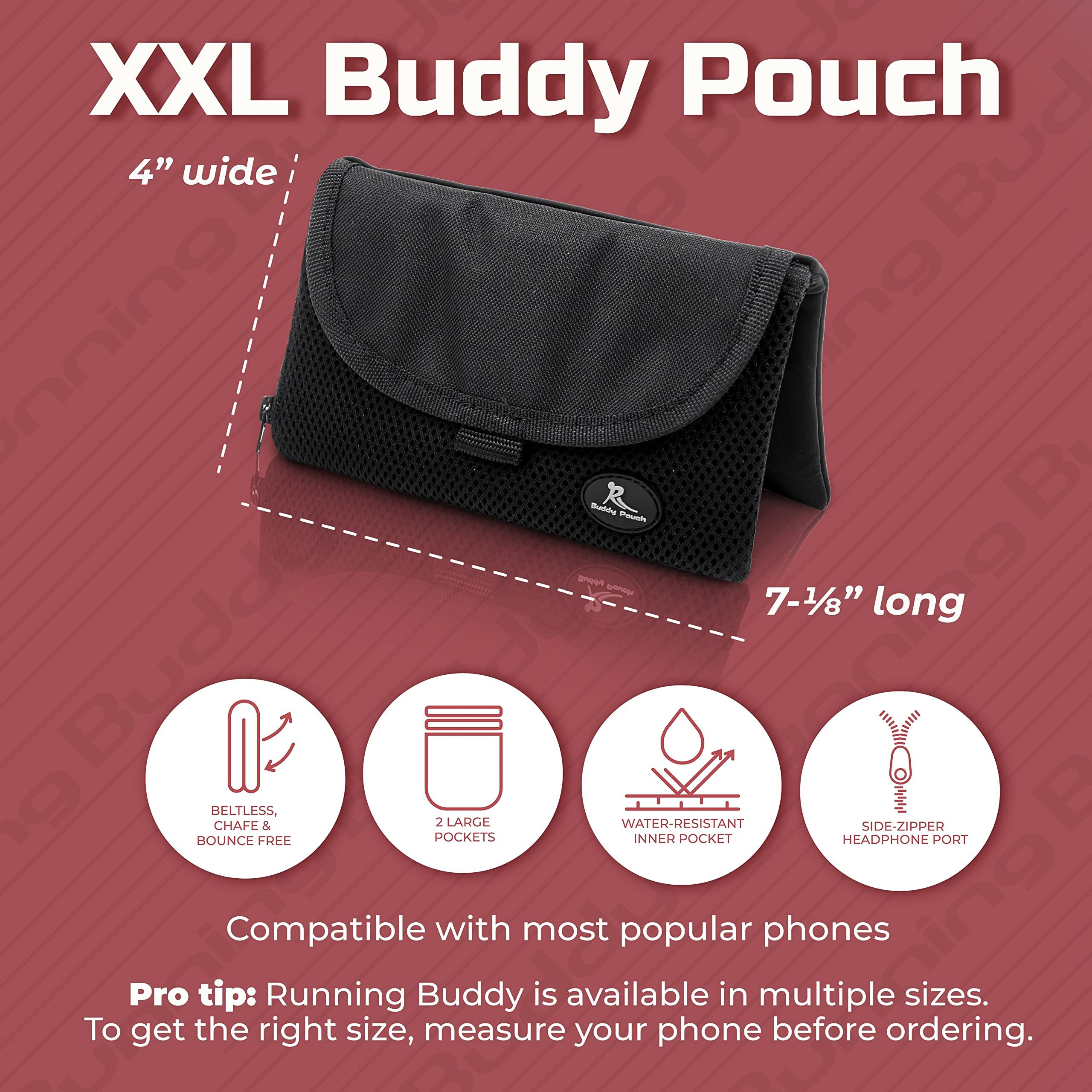 Running Buddy Xxl Running Fanny Pack For Men & Women - Black | Running Waist Pack For Jogging  Hiking  Cycling | Phone  Money & Key Holder - No Bounce  Chafe  Slip | Water Resistant & Sweat Proof