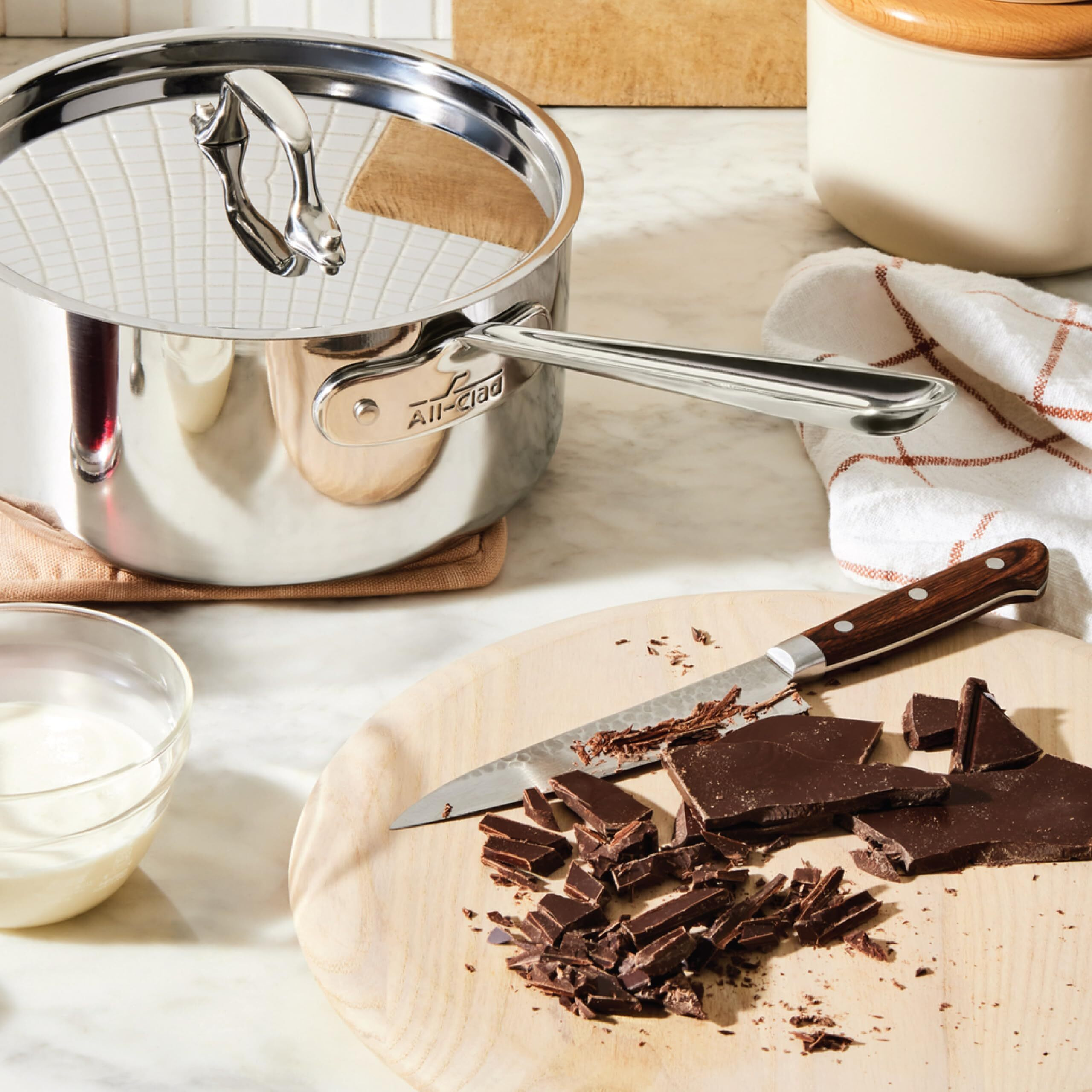 All-Clad D3 3-Ply Stainless Steel Sauce Pan 1 Quart Induction Oven Broiler Safe 600F Pots And Pans  Cookware Silver