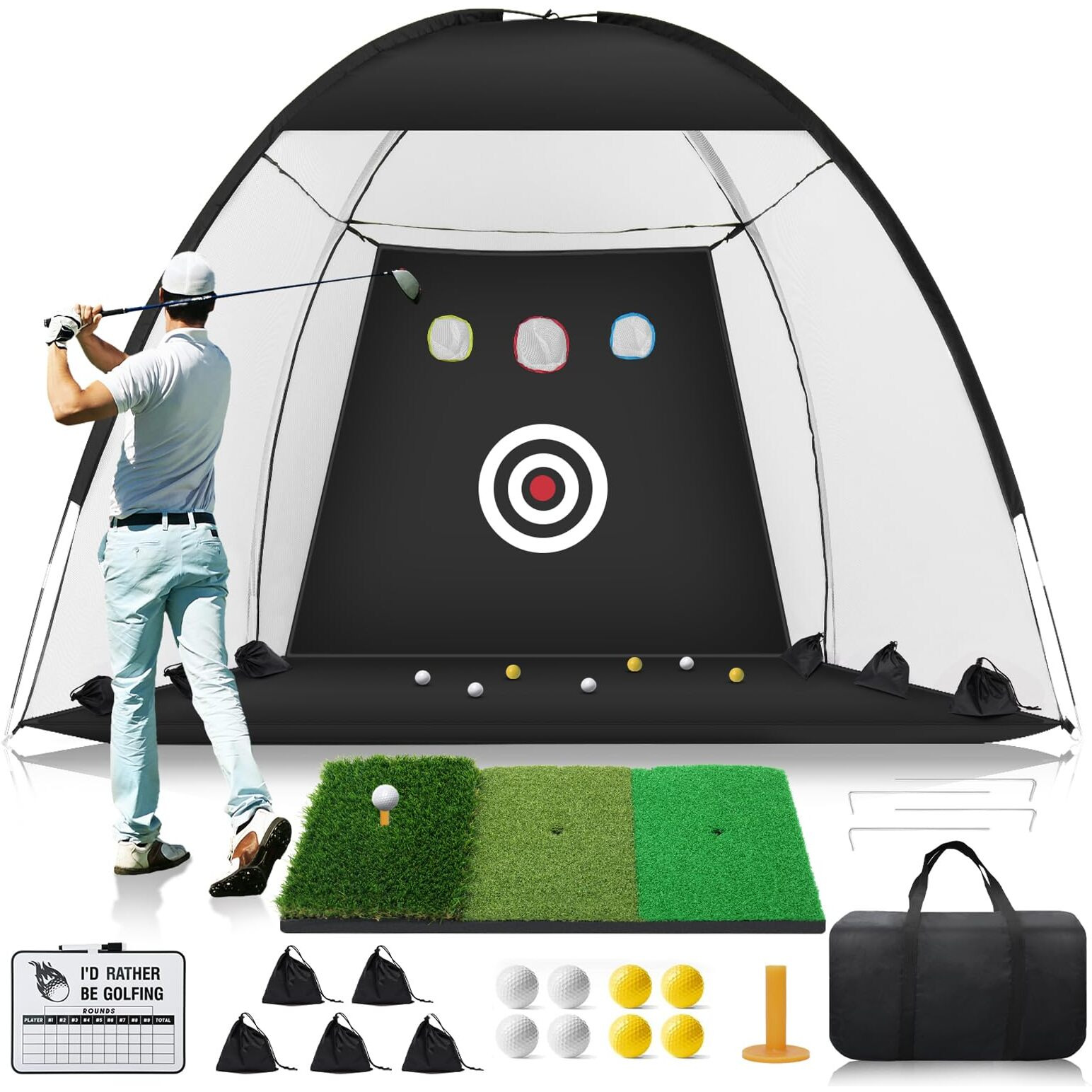 Golf Net  10X7Ft Golf Practice Net With Foldable Tri-Turf Golf Mat  All In 1 Golf Hitting Net With Scoreboard & Target  Golf Chipping Training Nets For Backyard Driving  Christmas Ideal Gifts For Men