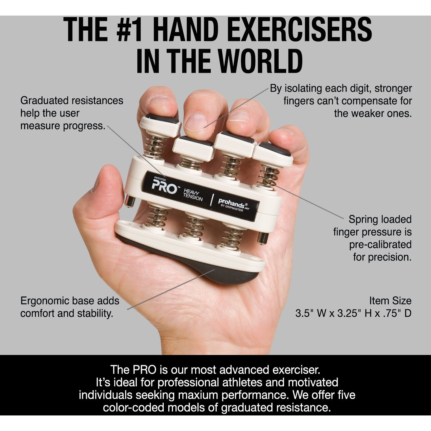 Prohands Pro Hand Exerciser  Finger Exerciser (Hand Grip Strengthener)  Spring-Loaded  Finger-Piston System  Isolate And Exercise Each Finger  (Set Of 4) (Red  Black  Gray  Orange)