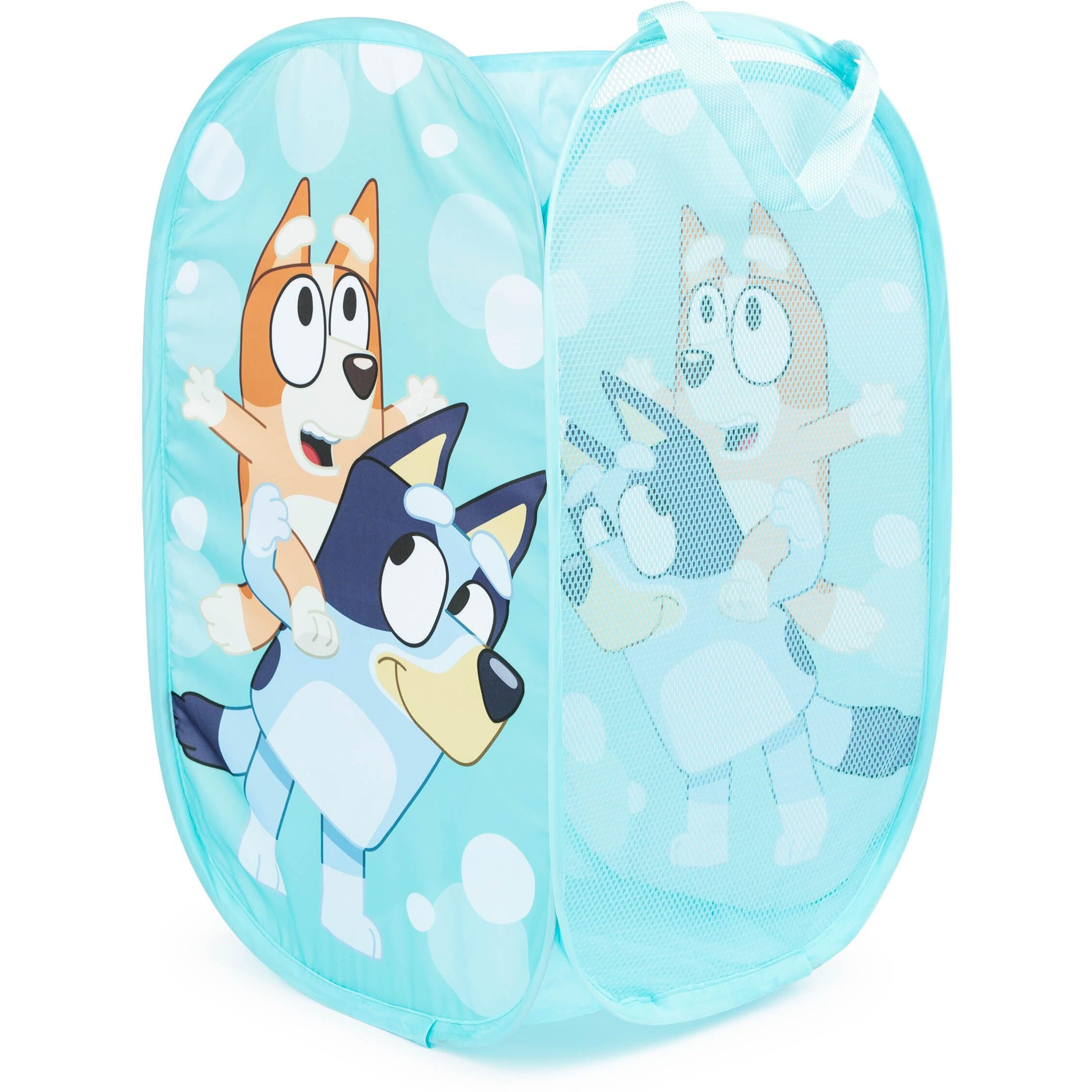 Jay Franco Bluey & Bingo Pop Up Hamper - Mesh Laundry Basket/Bag With Durable Handles - Storage For Clothes Or Toys
