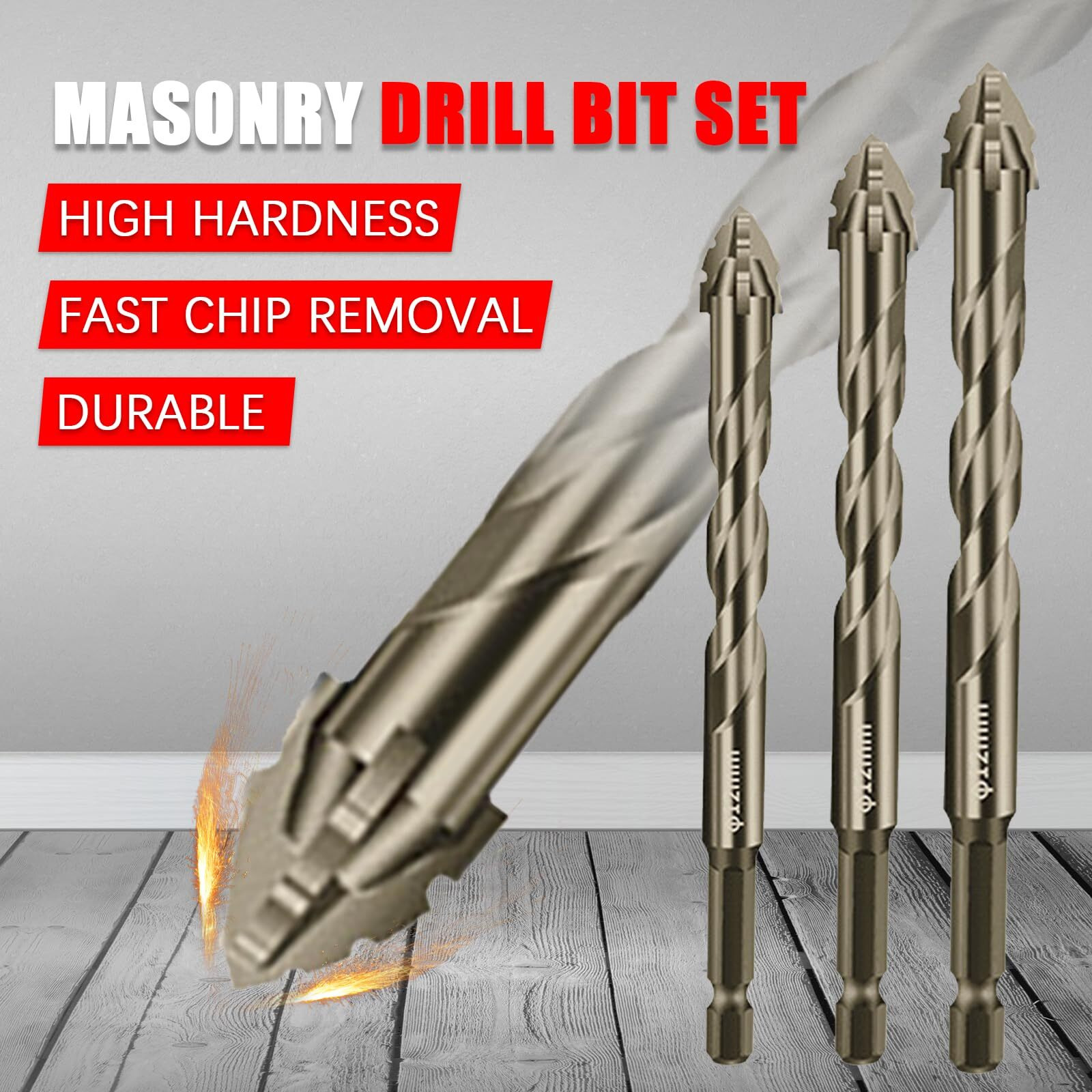 Woyuosn 5-Pcs High-Strength Eccentric Twist Drill Bit  Masonry Drill Bits For Concrete Set For Concrete/Glass/Brick/Cement/Tile/Wood/Etc  Industrial Strength Carbide Drill Bits Tip Size 5/32-1/2