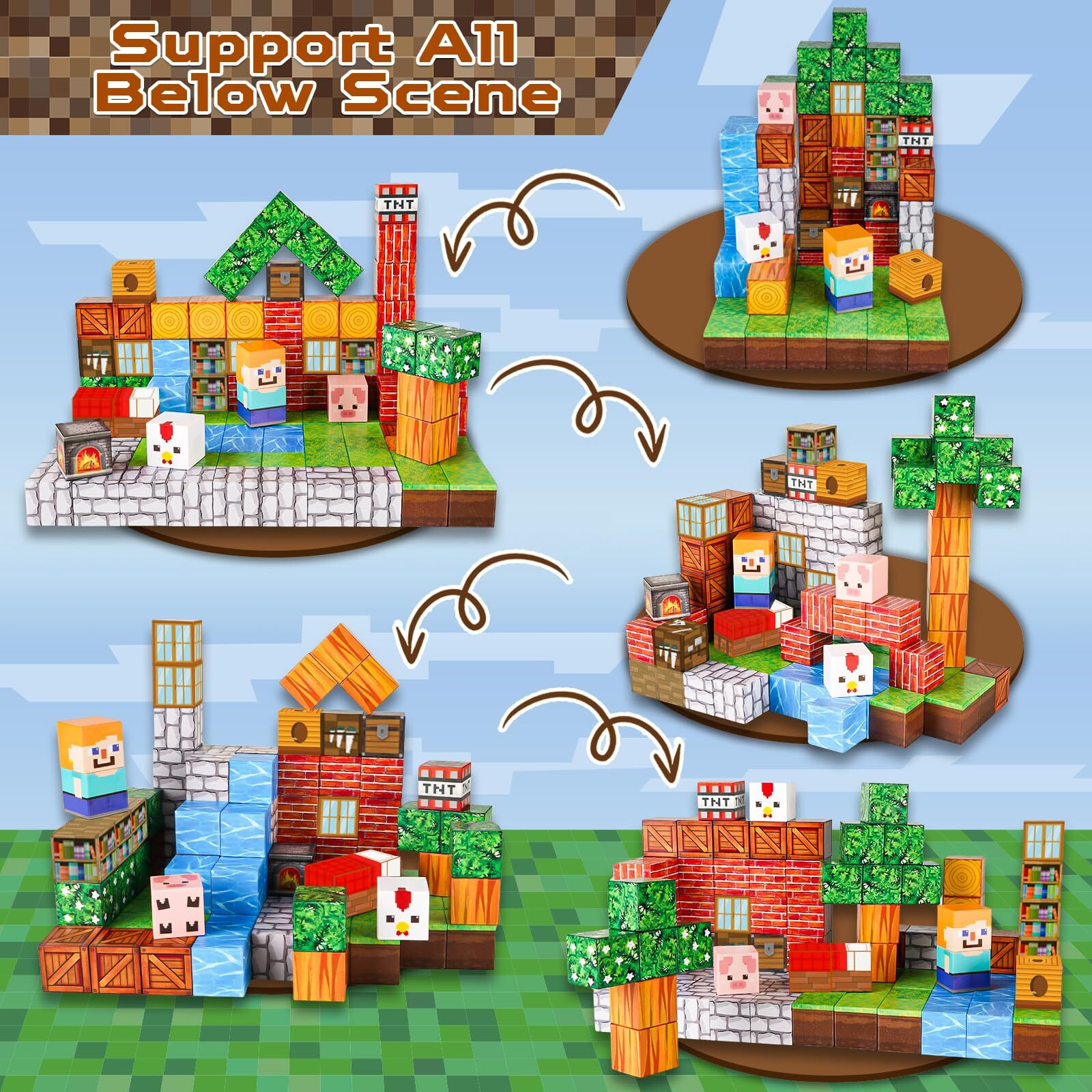 Annexfun Magnetic Blocks-100Pcs Grassland Building Blocks Set  Kids Classroom Sensory Toy  Stem Learning  Construction Stacking Toy For Kids 3+ Boys & Girls