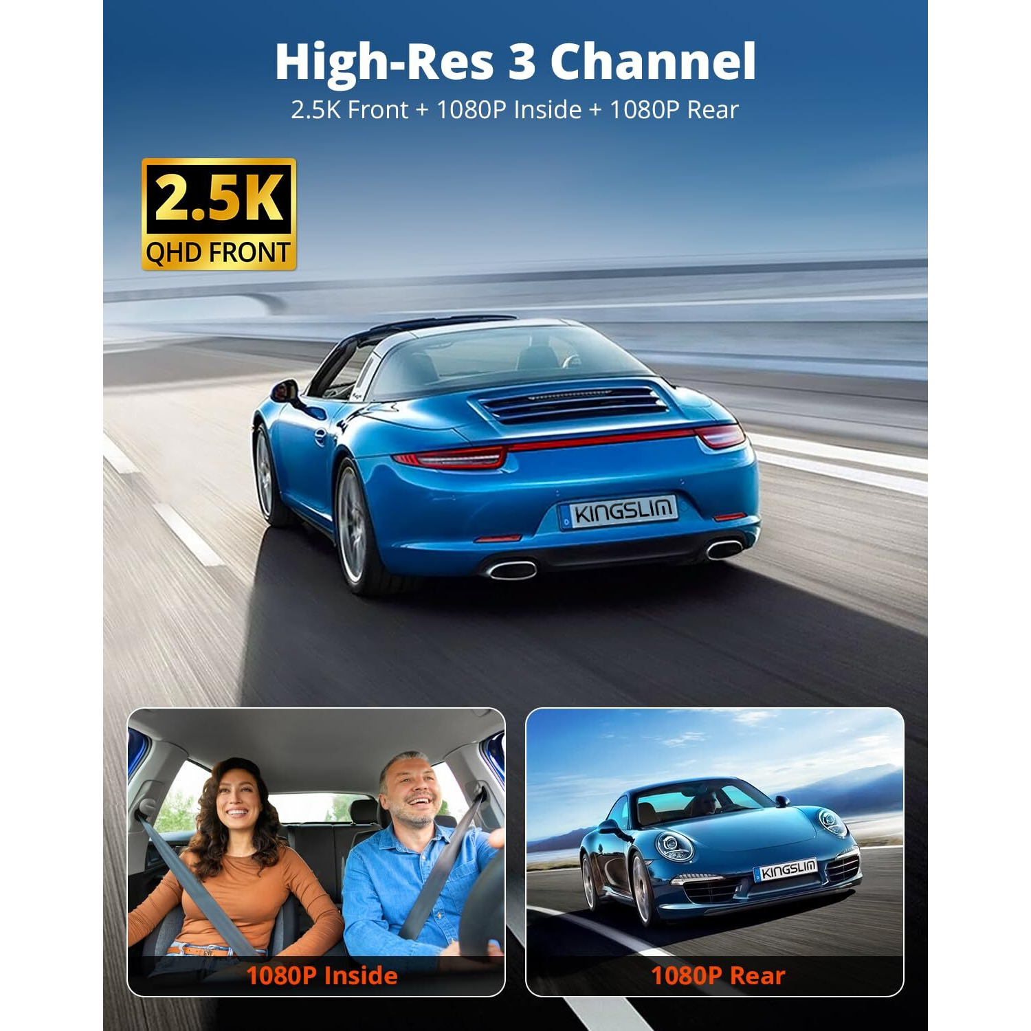 Kingslim 3 Channel 5G Wifi Dash Cam With 64Gb Card  2.5K/1080P Front And Rear Inside Dashcam  2.5K/1080P/1080P Three Way Dash Camera For Cars Auto Ir Night Vision  Loop Recording  App Control(O3Pro)