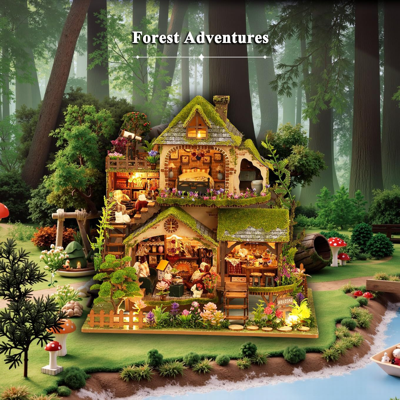 Rhzn Miniature House Kit  Dollhouse Kit  Miniature Kit  Diy Mini House Building Kit For Adult Teen  Forest Adventure