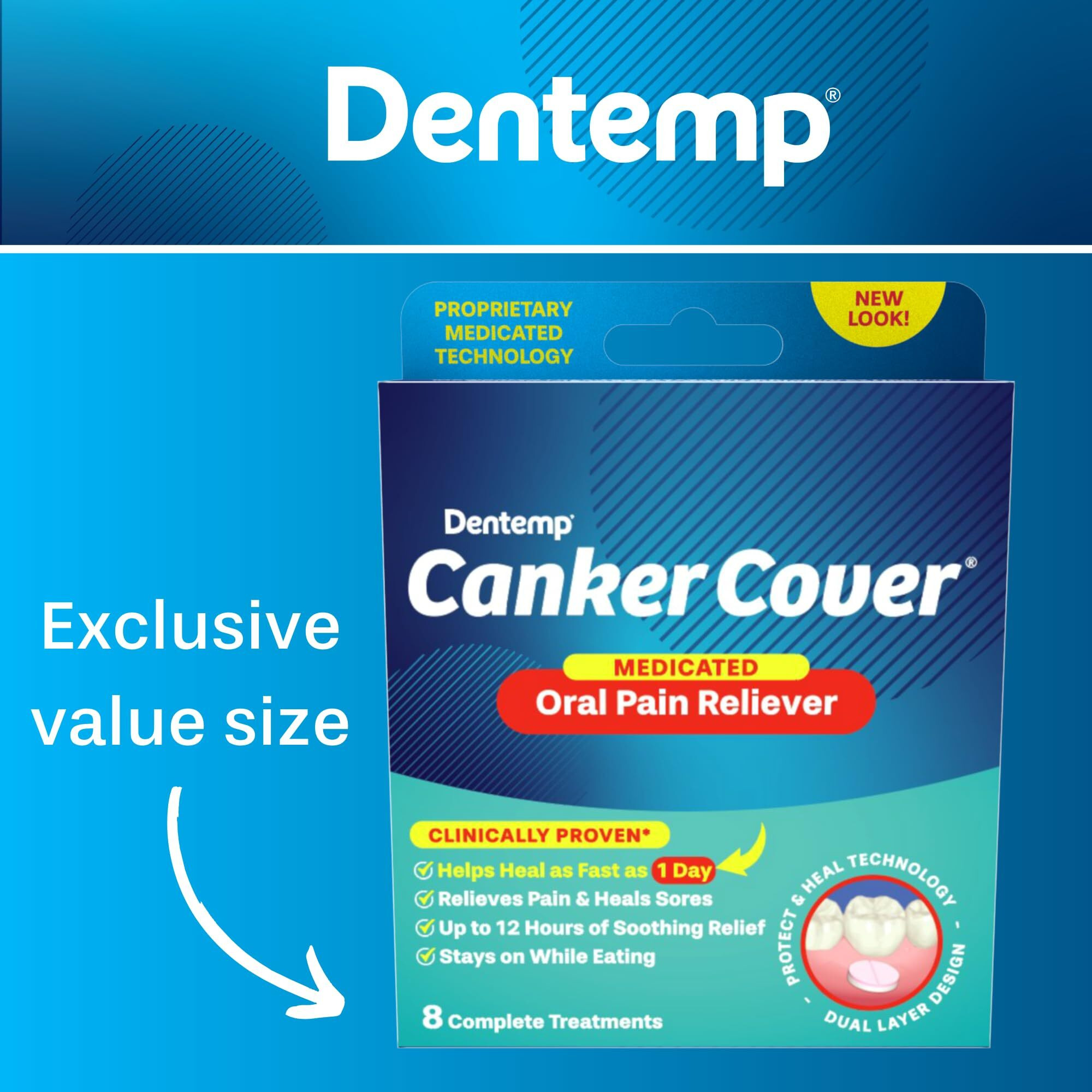 Dentemp Canker Cover - Canker Sore Medicine Pain Reliever (8 Count) - Canker Sore Treatment To Relieve Canker Pain  Mouth Sores & Mouth Irritation - Fast Acting Canker Sore Relief Tablets For Adults