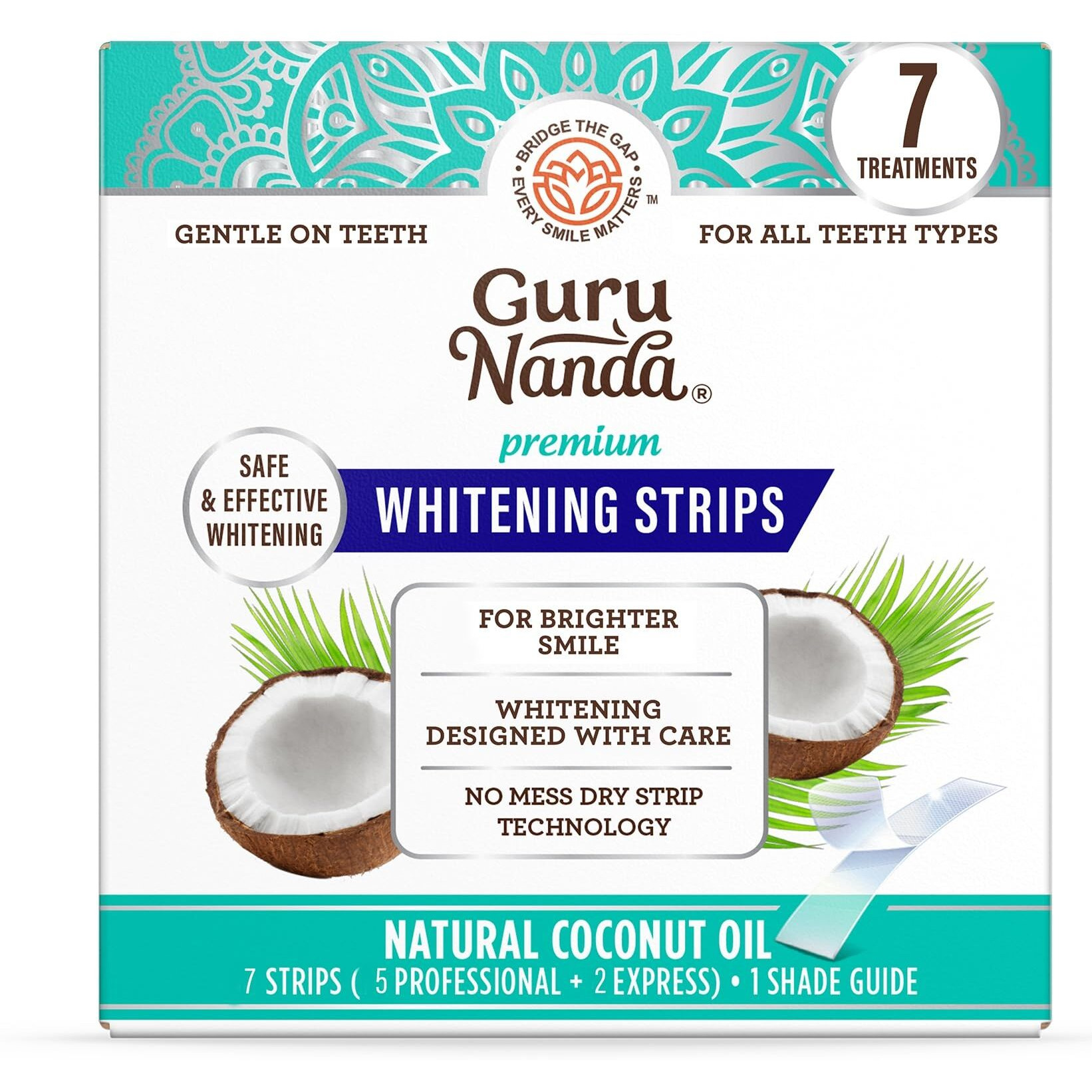 Gurunanda Teeth Whitening Strips - 7-Day Treatment With Non-Slip  Dry Strip Technology - Whitening Designed With Care For A Brighter Smile