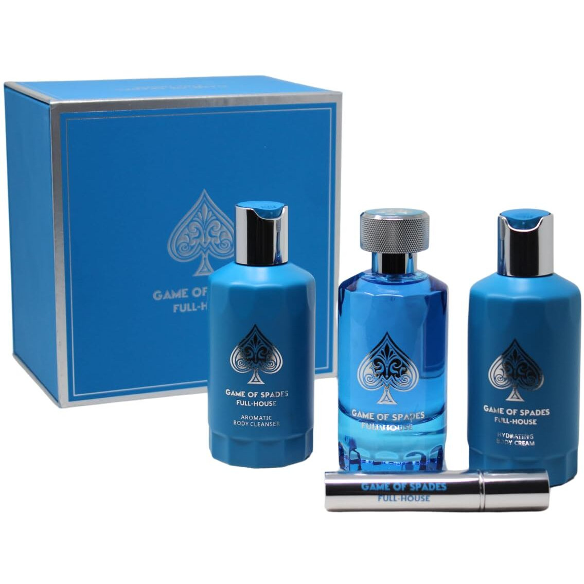 Jo Milano Game Of Spades Full-House 4Pcs (3.4Oz Parfum  6.8Oz Body Cleanser  6.8Oz Body Cream  0.27 Oz Refillable Atomizer) - Unisex Whole Body Skin Care Set