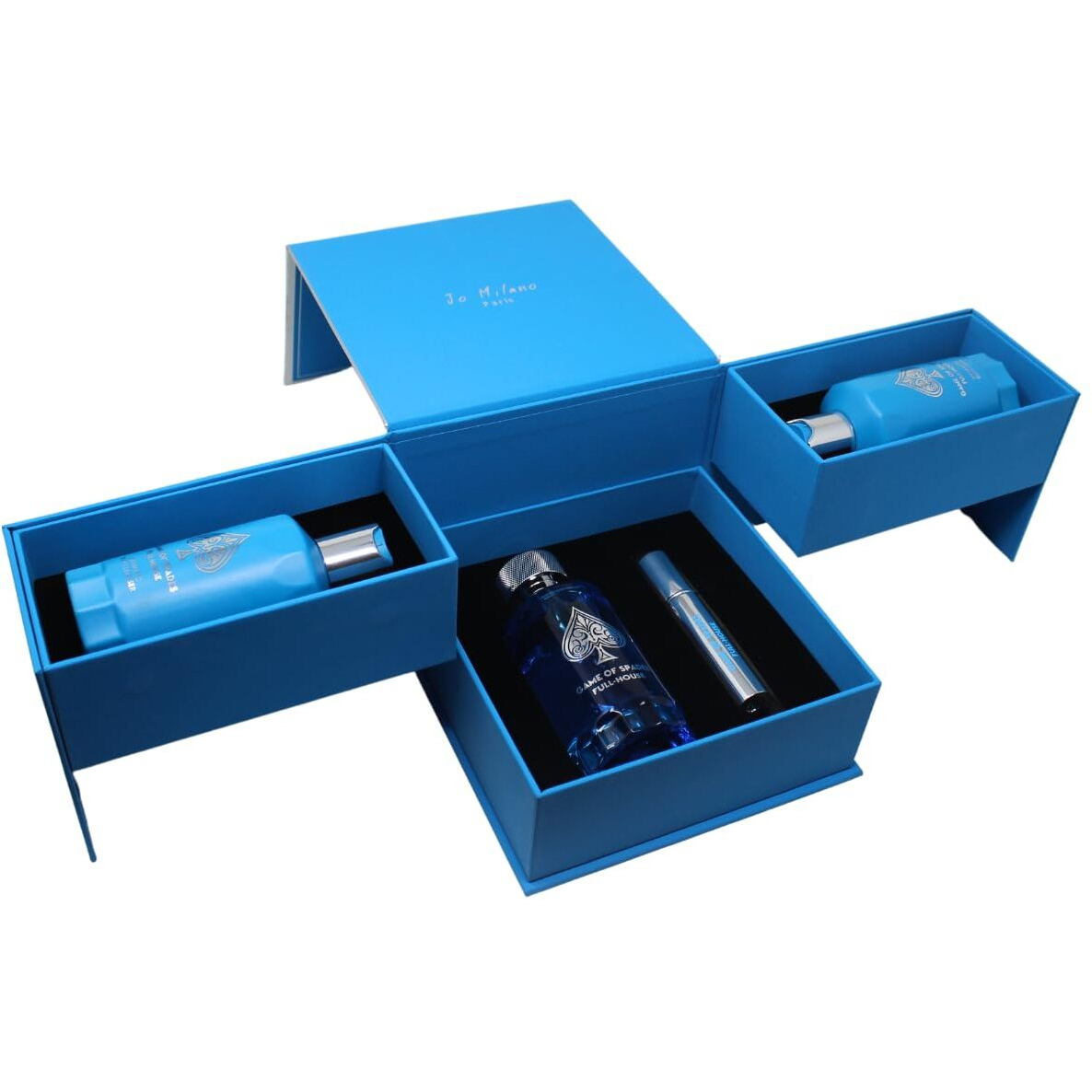 Jo Milano Game Of Spades Full-House 4Pcs (3.4Oz Parfum  6.8Oz Body Cleanser  6.8Oz Body Cream  0.27 Oz Refillable Atomizer) - Unisex Whole Body Skin Care Set