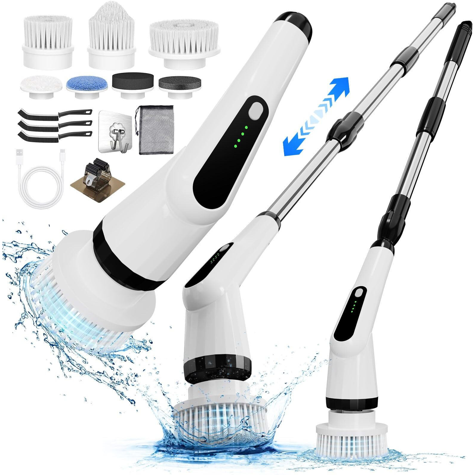 Dreazu Electric Spin Scrubber  Ipx7 Electric Cleaning Brush With 7 Replaceable Brush Heads & Retractable Handle  2-Speed Adjustable Spin Scrubber For Bathroom  Bathtub  Kitchen  Tile Floors