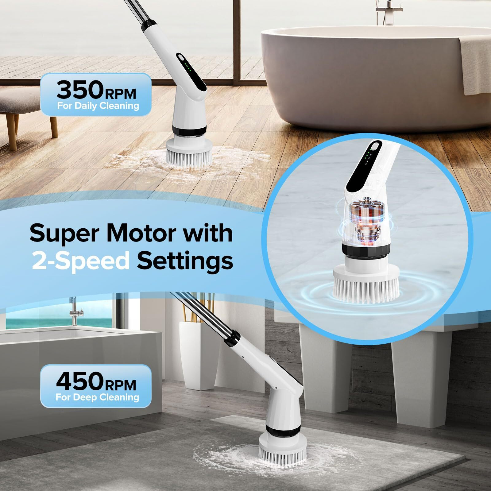 Dreazu Electric Spin Scrubber  Ipx7 Electric Cleaning Brush With 7 Replaceable Brush Heads & Retractable Handle  2-Speed Adjustable Spin Scrubber For Bathroom  Bathtub  Kitchen  Tile Floors